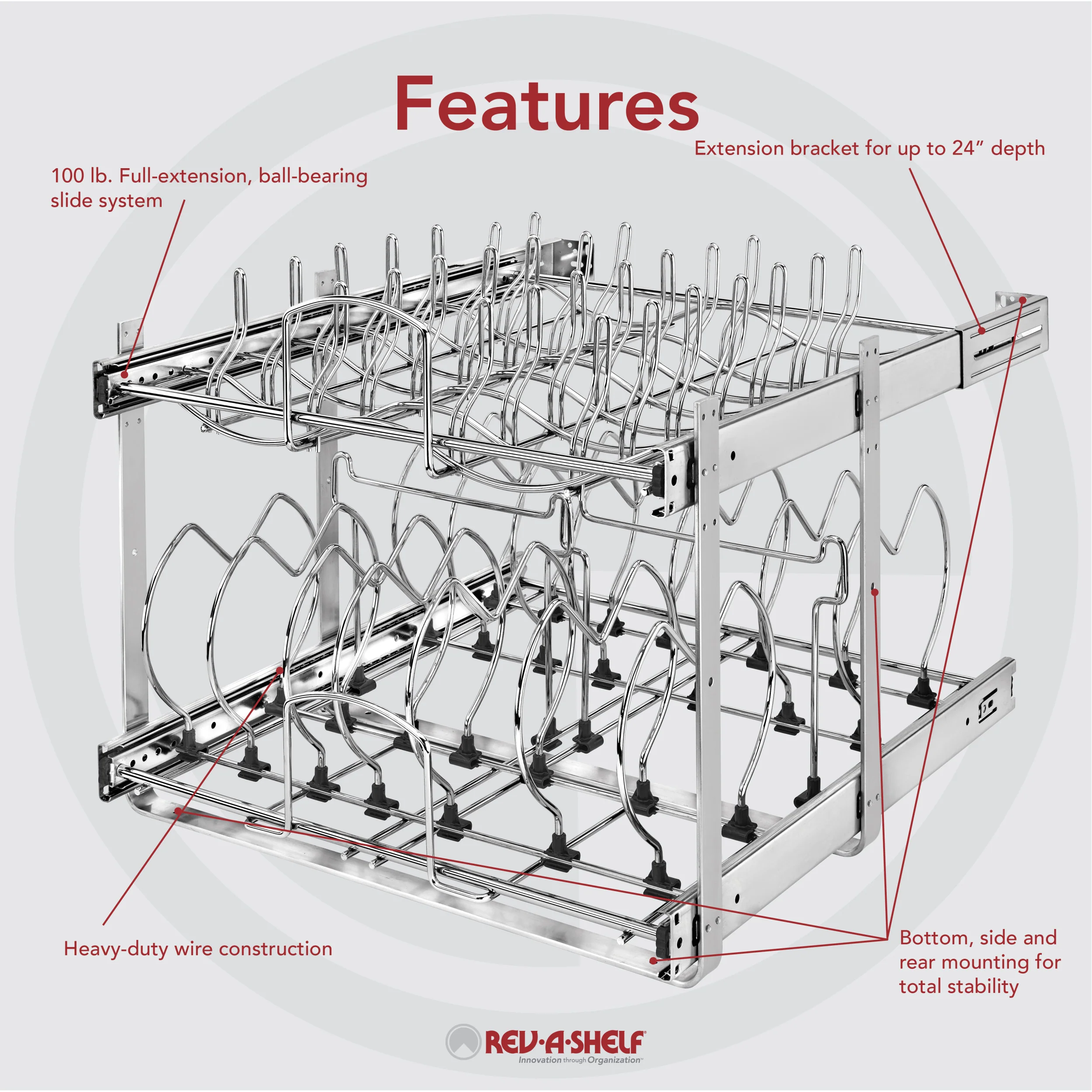 21 in Two-Tier Cookware Organizer Chrome  20.75 in (527 mm) W x 22 in (559 mm) D x 18.13 in (461 mm) H - Image 4