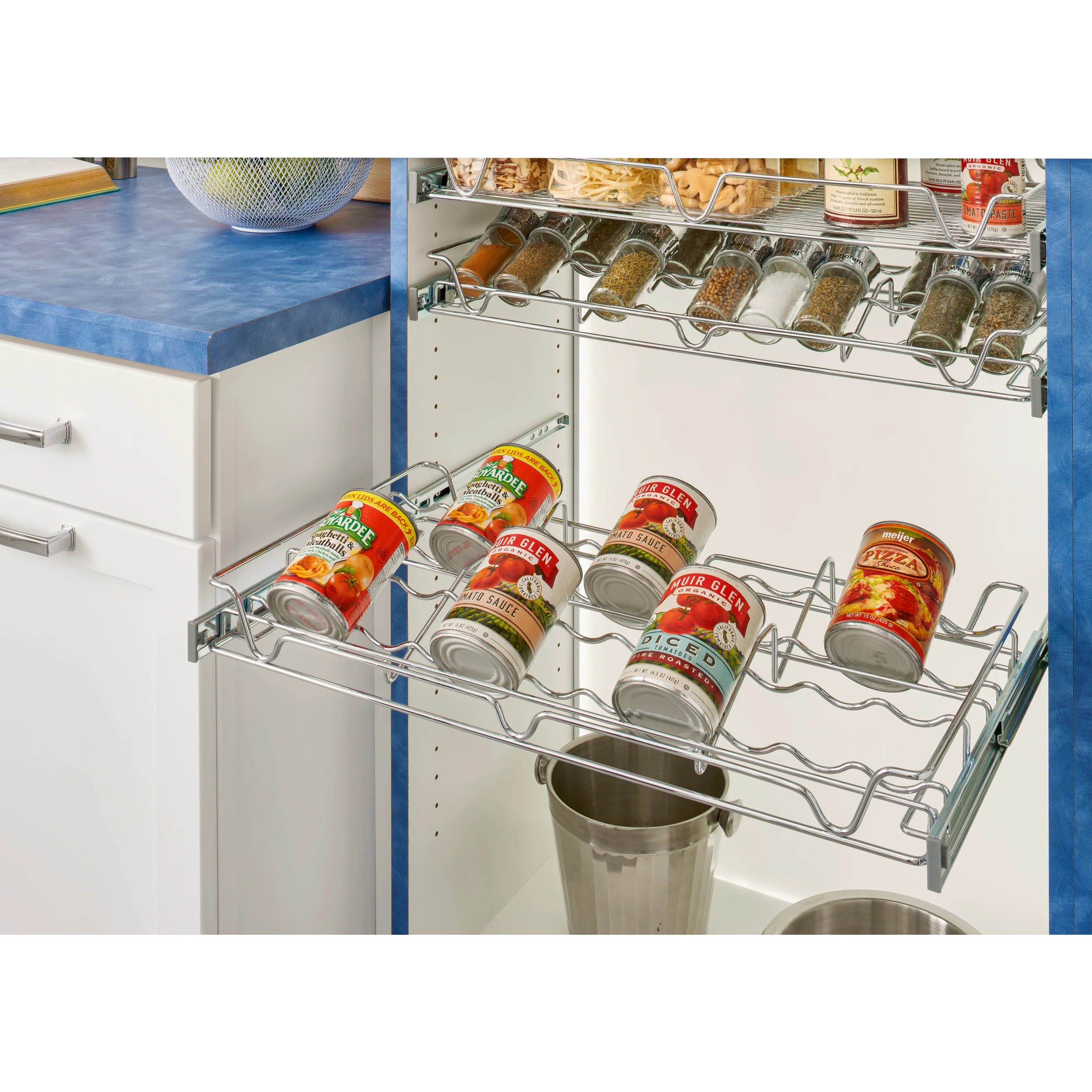 24 in Deluxe Sliding Spice/Can Rack Chrome  24 in (610 mm) W x 14 in (356 mm) D x 2.36 in (60 mm) H - Image 6