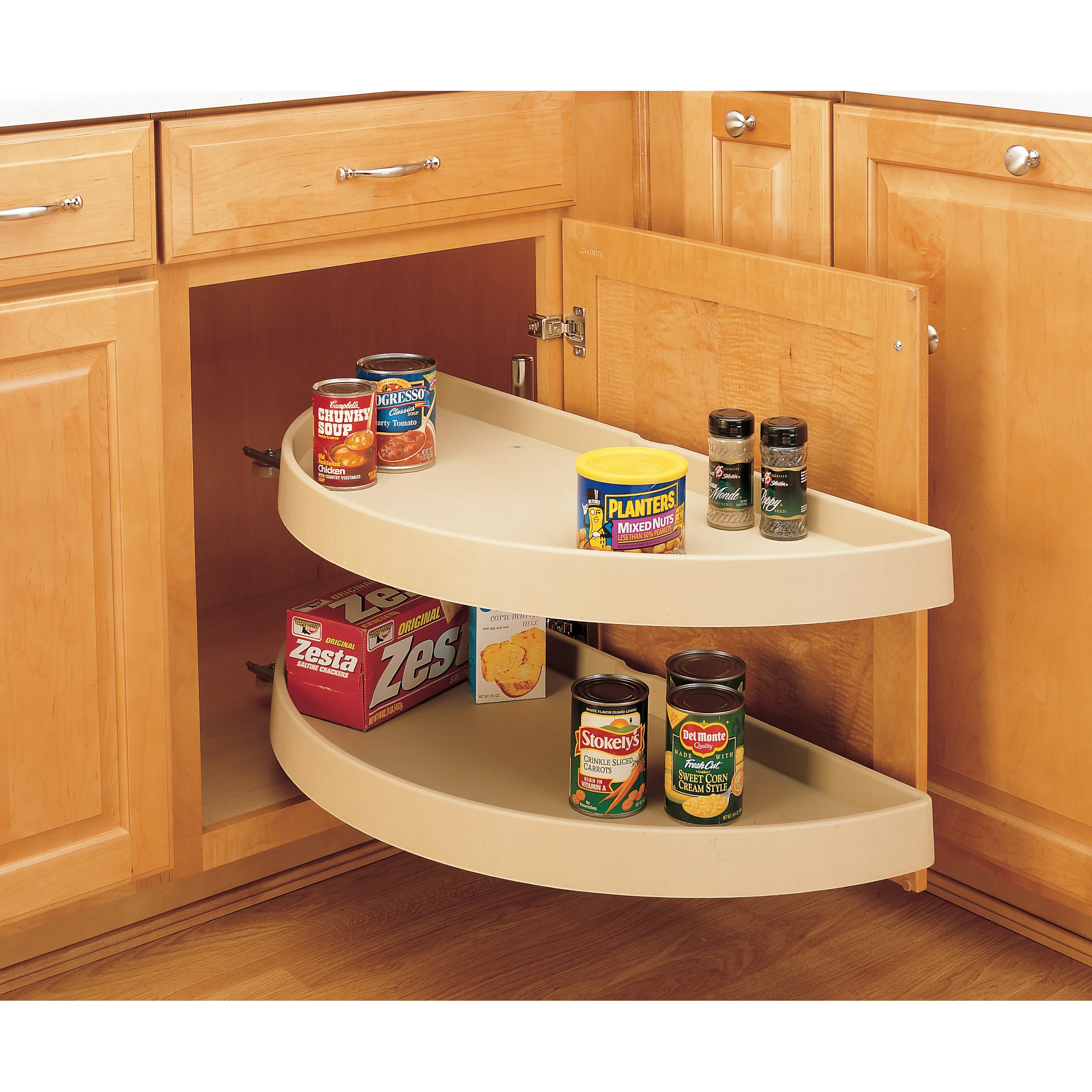 39 in Polymer Two-Tier Half Moon Susans Almond  39 in (991 mm) W x 19.25 in (489 mm) D x 15.88 in (403 mm) H