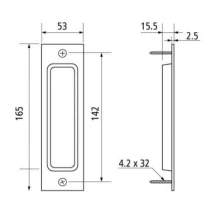 BARN DOOR FLUSH HANDLE 165X53MM SATIN NI