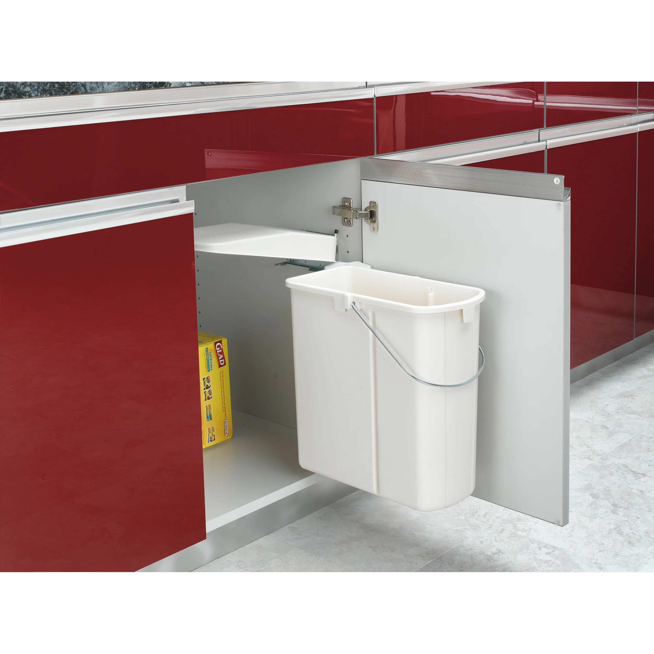20 Liter Pivot-Out Waste Container Silver  15.75 in (400 mm) W x 7.25 in (184 mm) D x 18 in (457 mm) H - Image 4
