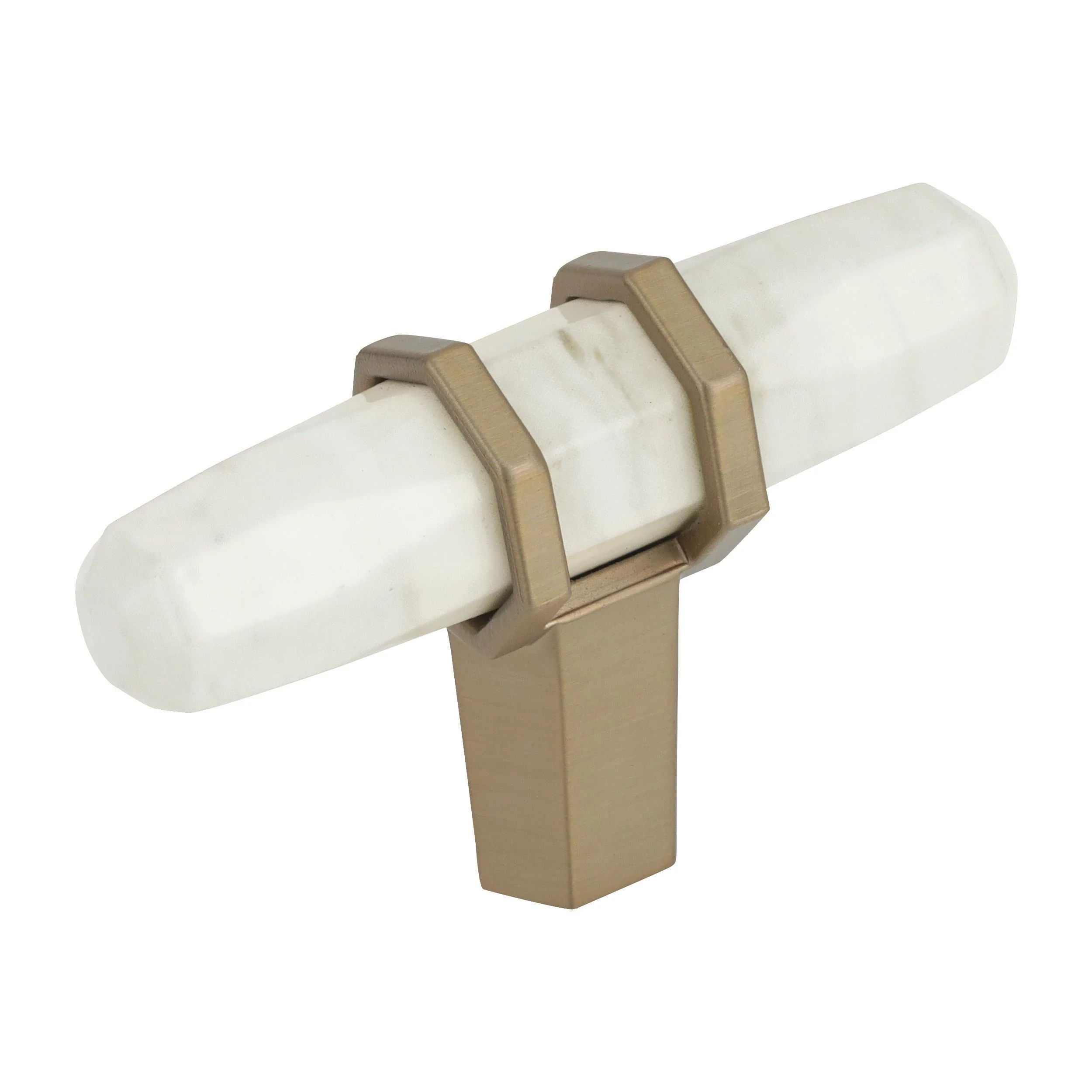 Knob Marble White/Golden Champagne 9/16(14) L X 3/8(10) W