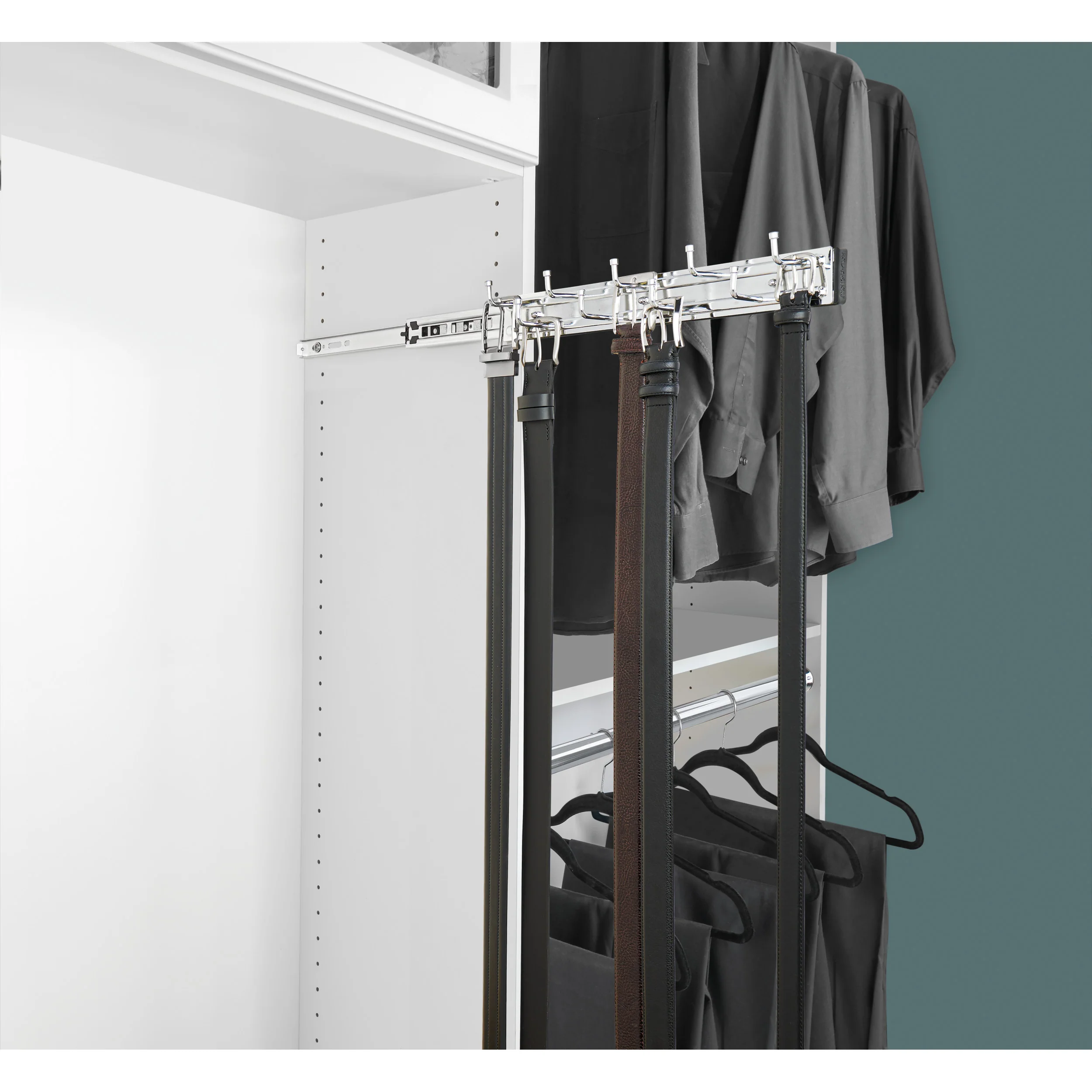 14 in Chrome Pullout Belt Rack Chrome  2.5 in (64 mm) W x 14 in (356 mm) D x 1.88 in (48 mm) H - Image 3