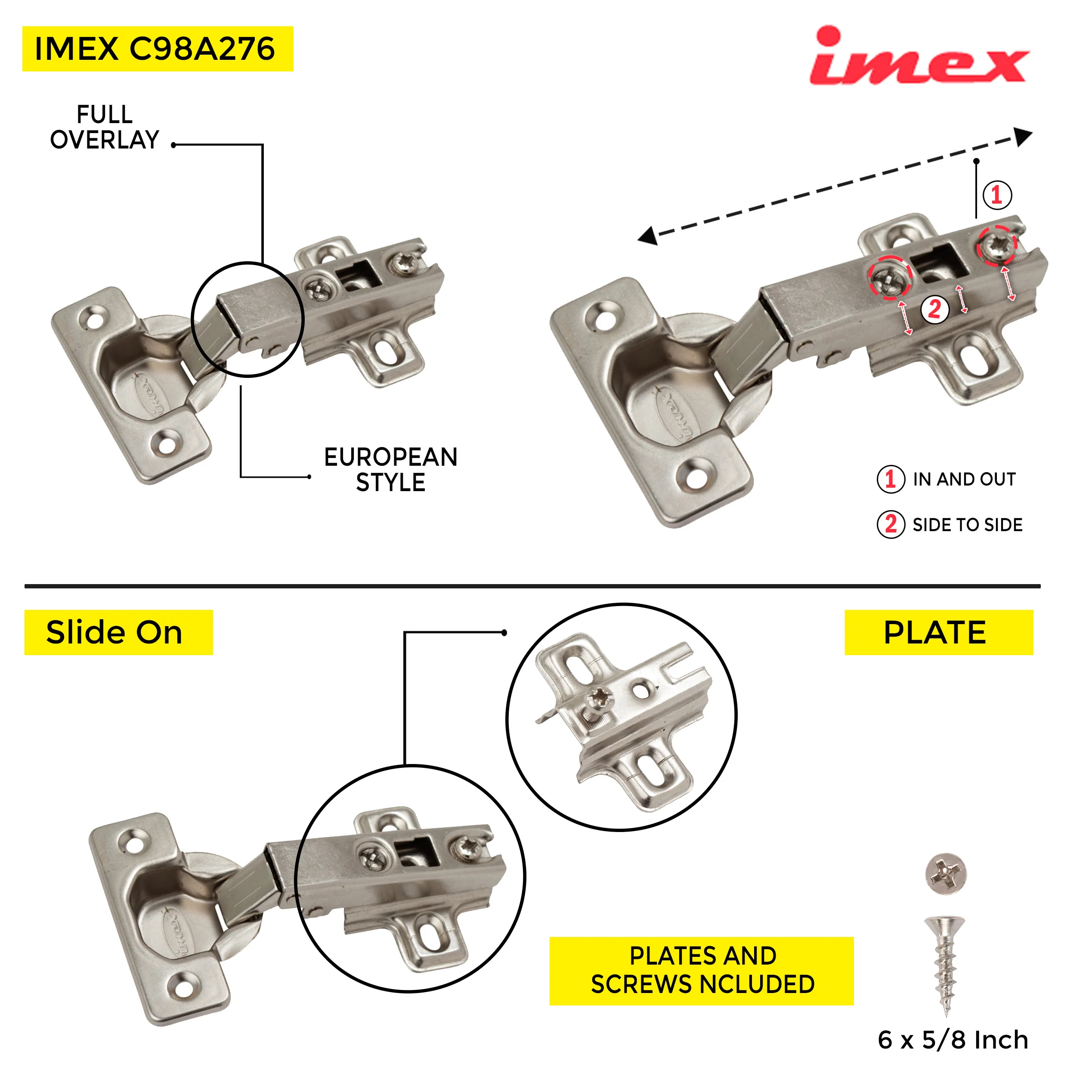 Slide-On Hinge Full Overlay Plate Includ - Image 2