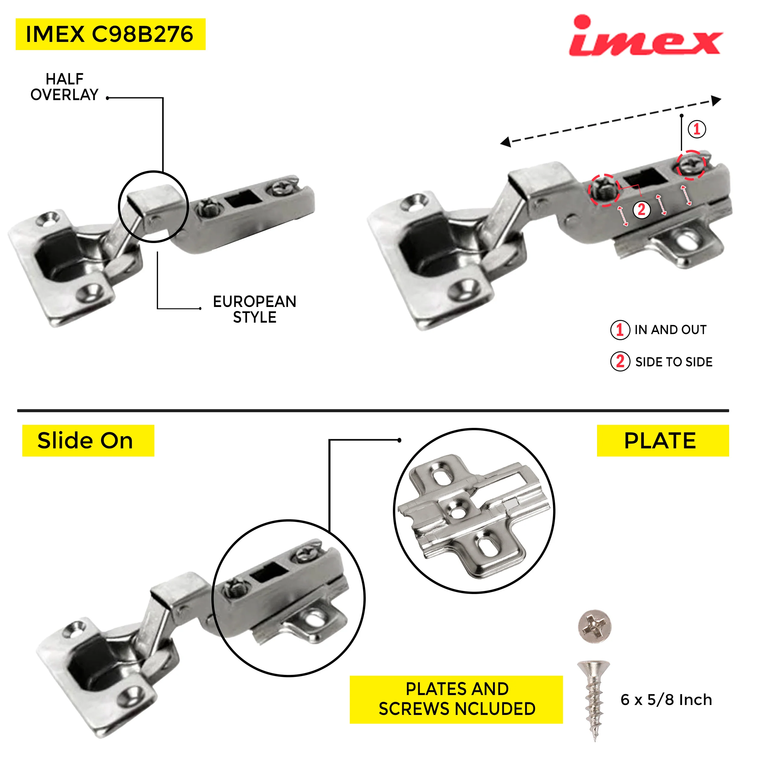 Slide-On Hinge Half Overlay Plate Includ - Image 2