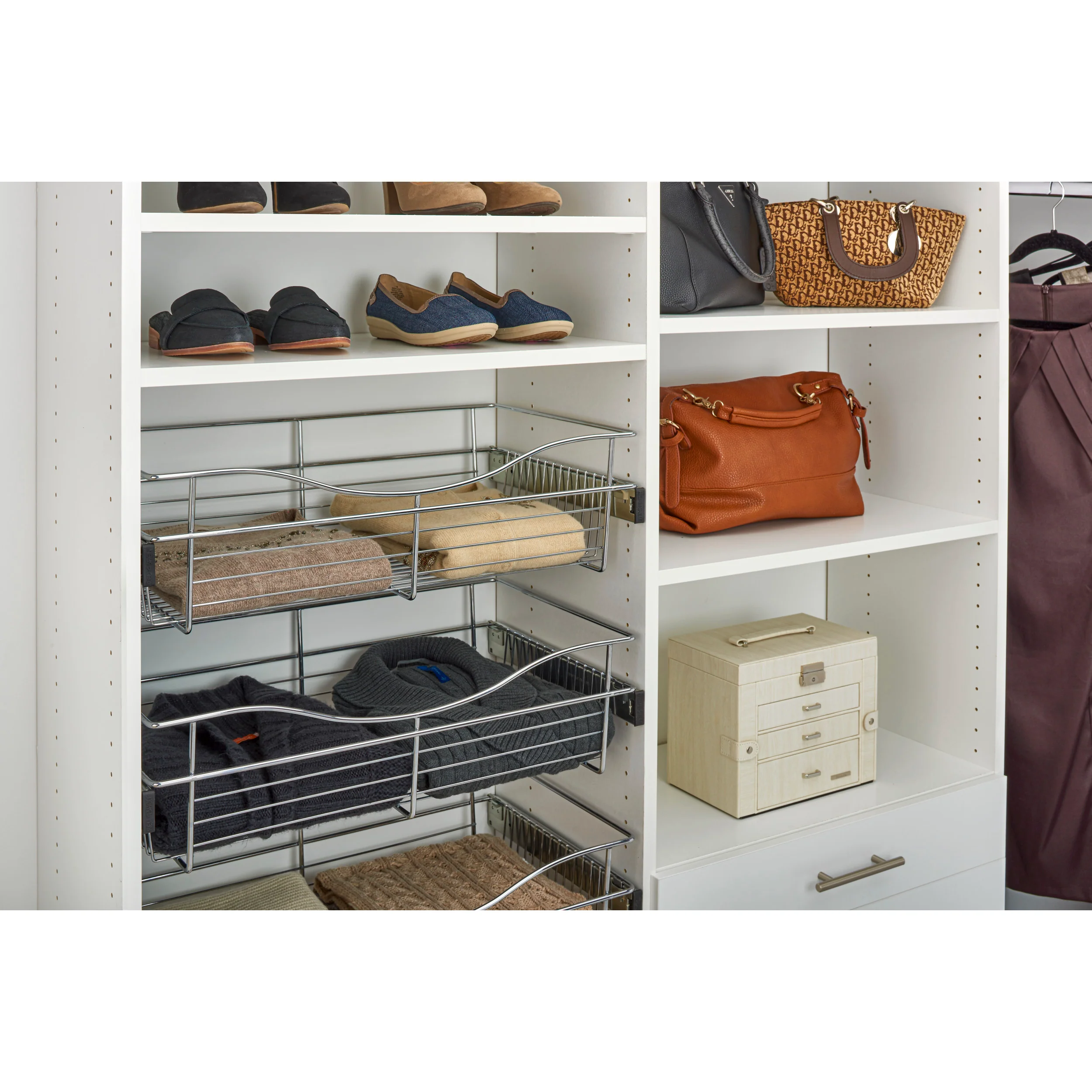 24 in Chrome Closet Pullout Basket Chrome 24 in (610 mm) W x 16 in (406 mm) D x 7 in (178 mm) H - Image 3