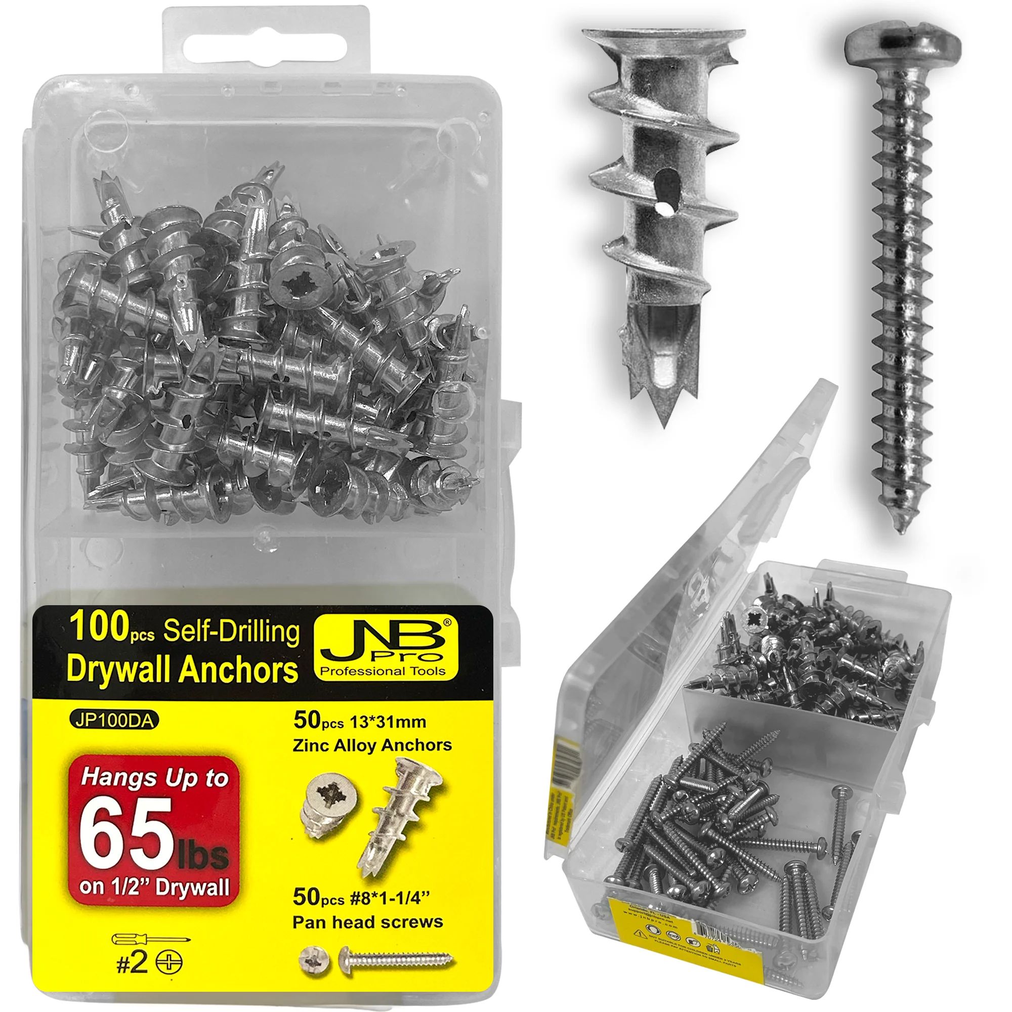 JNB Self-Drilling Zinc Drywall Anchors - 100 Pc