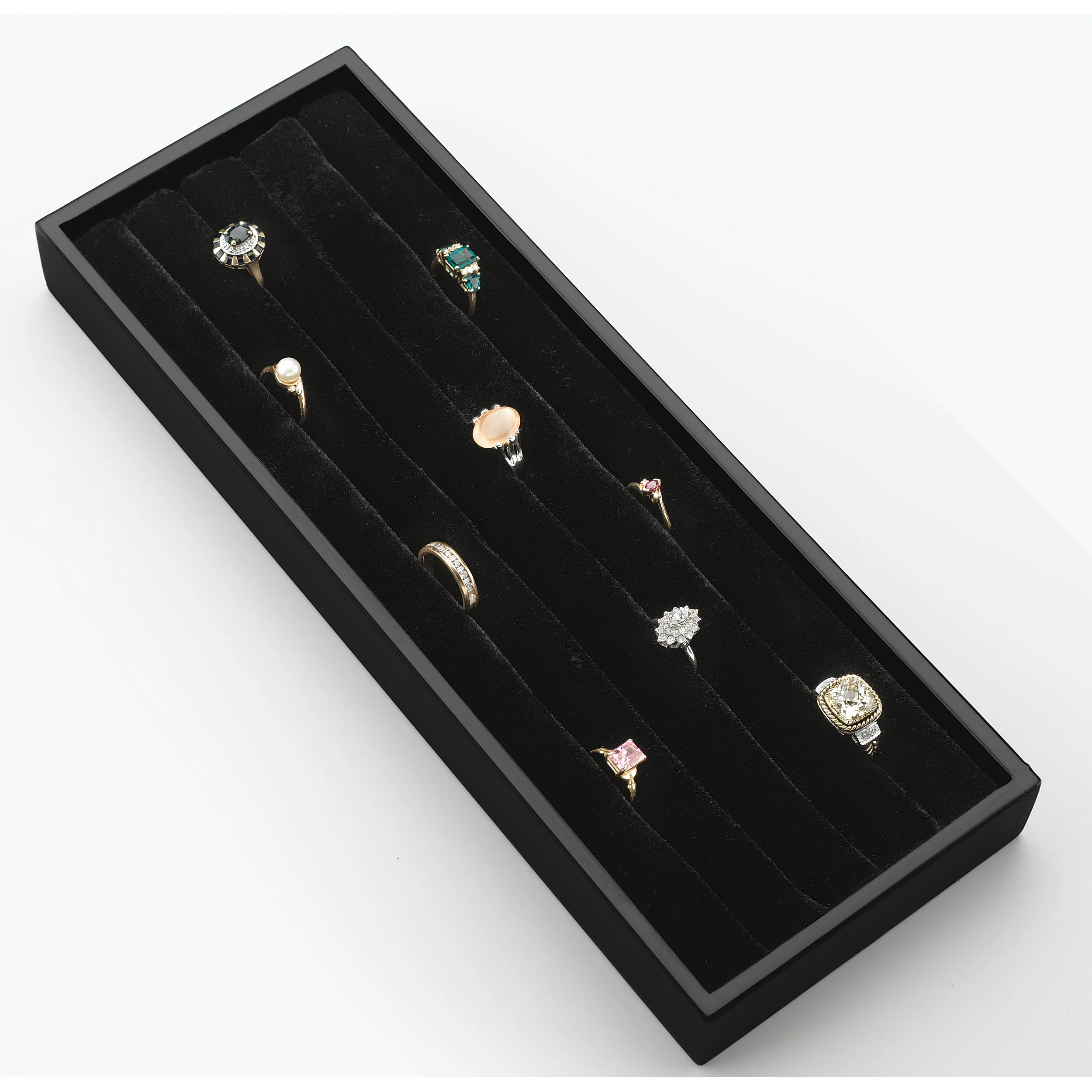 Black Velvet Ring Organizer Black  11.63 in (295 mm) W x 4.25 in (108 mm) D x 1.25 in (32 mm) H - Image 2
