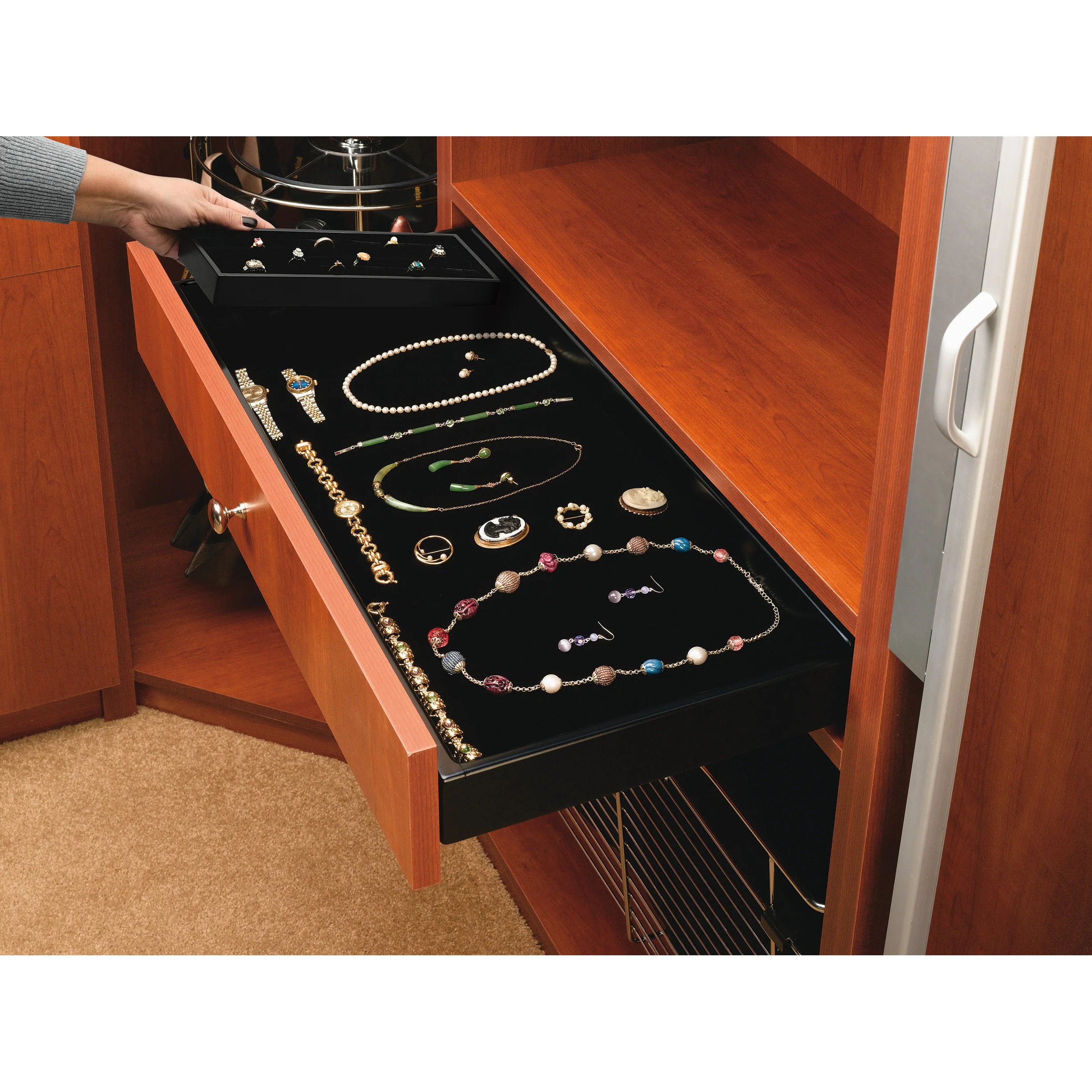 Black Velvet Ring Organizer Black  11.63 in (295 mm) W x 4.25 in (108 mm) D x 1.25 in (32 mm) H - Image 4