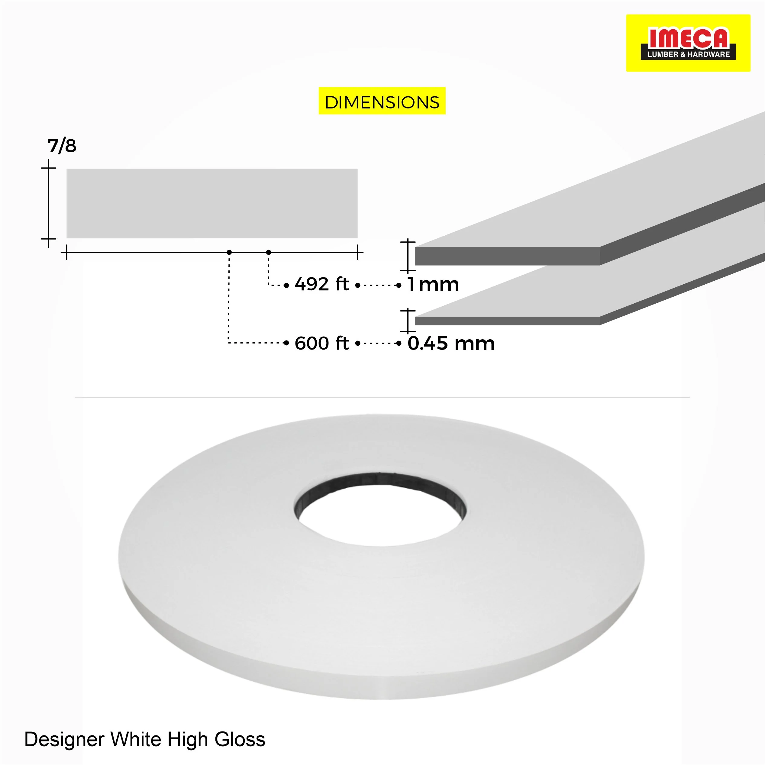 Designer White High Gloss PVC Edge Banding - Image 3