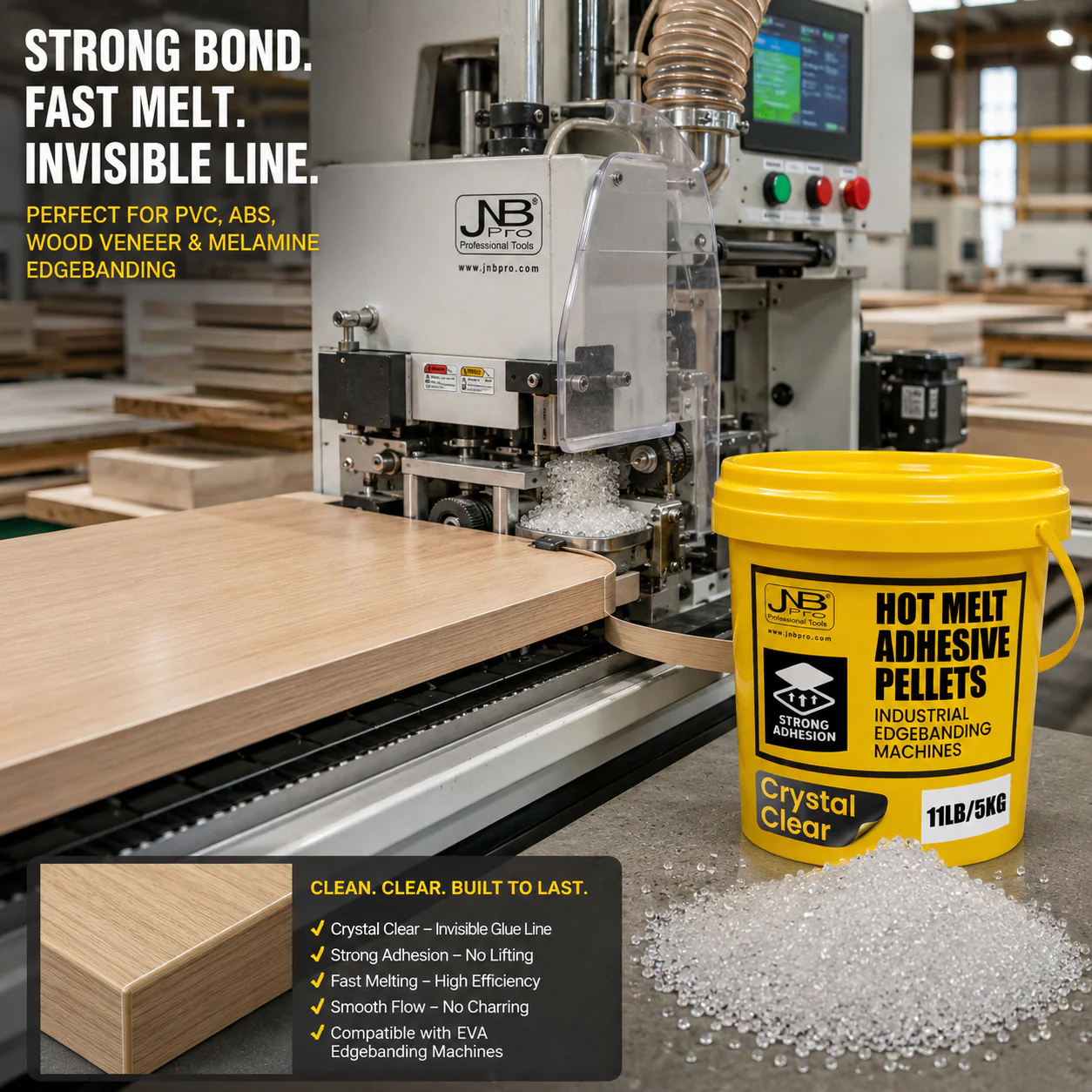 JNB Crystal Clear EVA Hot Melt Edgebanding Glue - 5 kg (11 lb) - Image 2