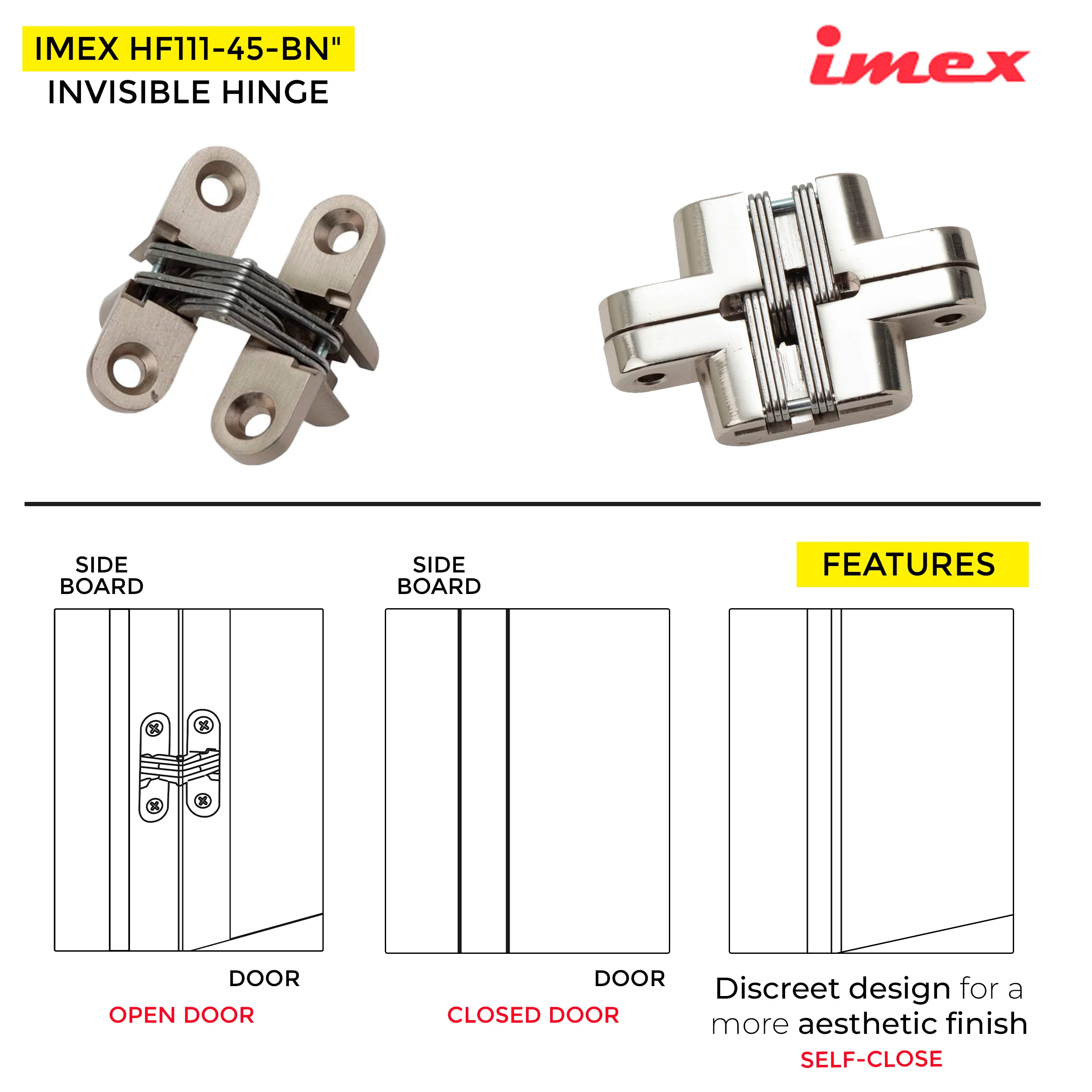 Invisible Hinge 45mm W/O Screw B-Nickel - Image 4