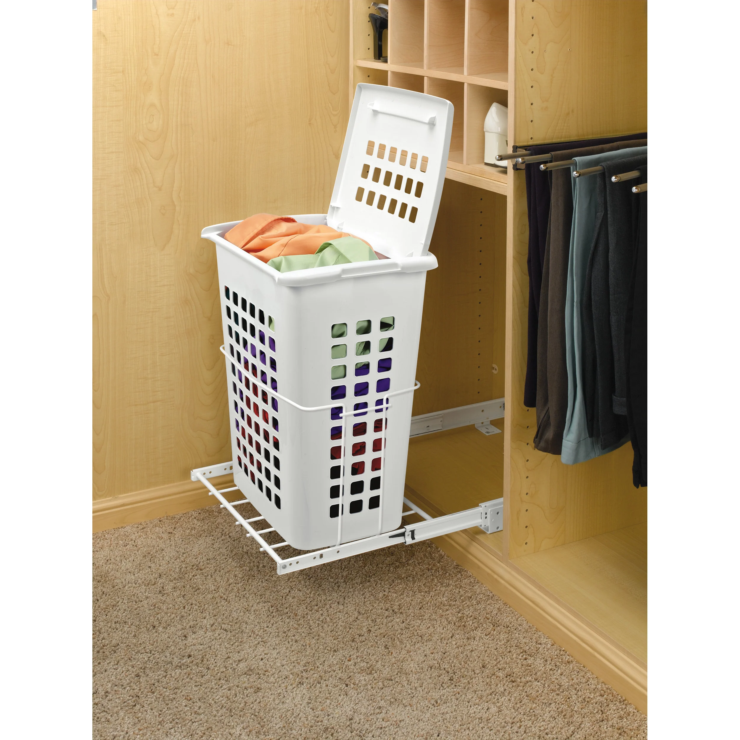 Polymer Pullout Hamper w/lid White  19.88 in (505 mm) W x 14 in (356 mm) D x 24 in (610 mm) H - Image 2