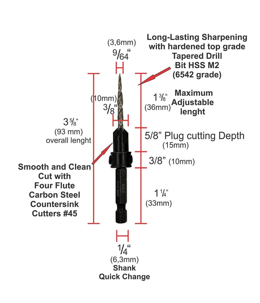 JNB #6 Countersink Drill Bit Set - 3 Pc w/ Extra Bit - Image 3