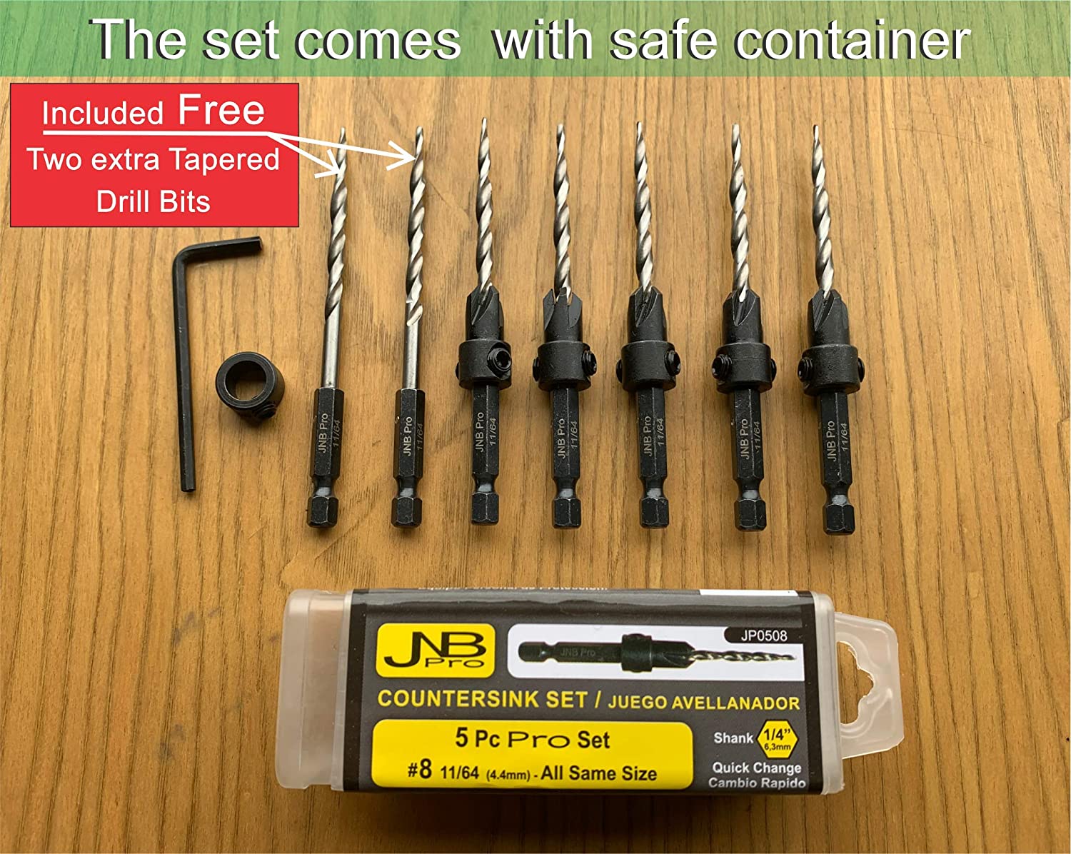 JNB #8 Countersink Drill Bit Set - 5 Pc w/ 2 Extra Bits - Image 3