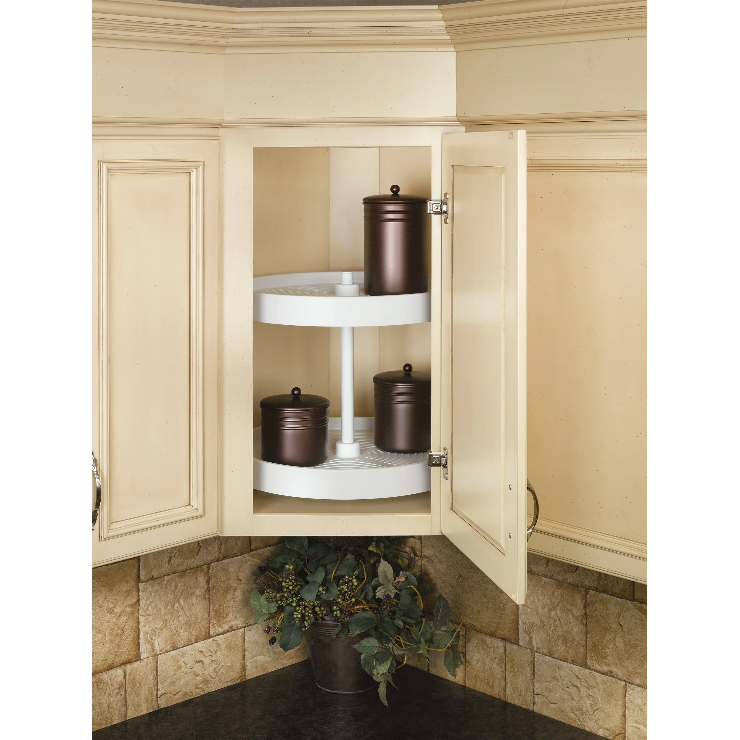 18 in White Polymer Full Circle Lazy Susans 2-Shelf White  18 in (457 mm) W x 18 in (457 mm) D x 17.38 in (441 mm) H - Image 2