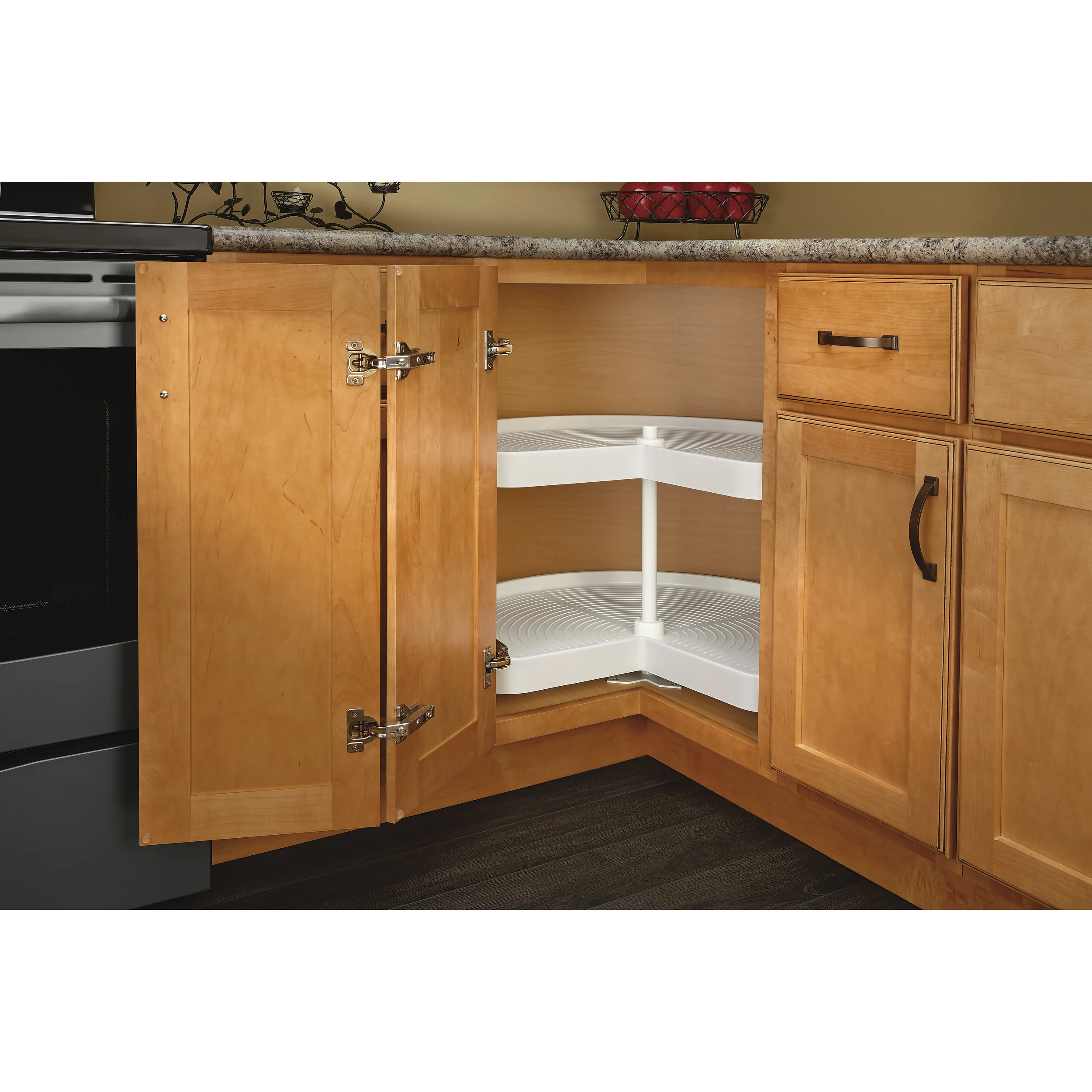 28 in White Polymer Kidney Lazy Susans 2-Shelf White  28 in (711 mm) W x 28 in (711 mm) D x 17.38 in (441 mm) H - Image 5