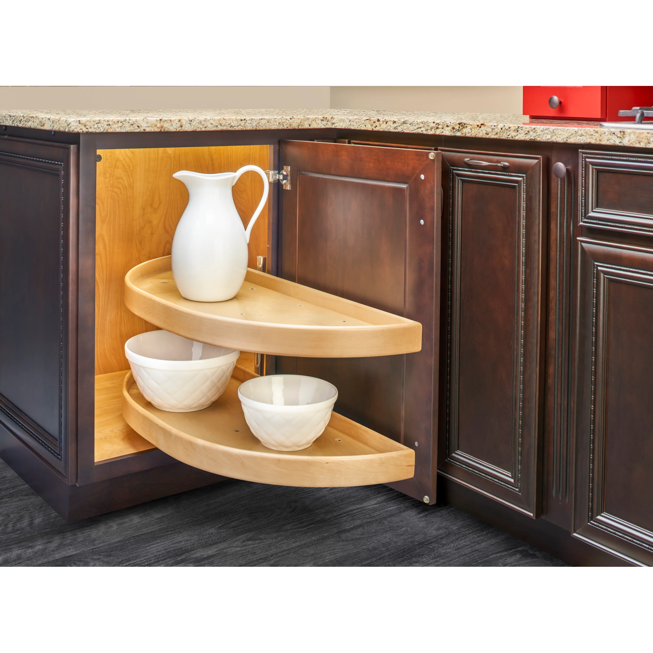 38 in Natural Wood Two-Tier Half-Moon Lazy Susans Natural  38 in (965 mm) W x 17.13 in (435 mm) D x 16 in (406 mm) H - Image 2