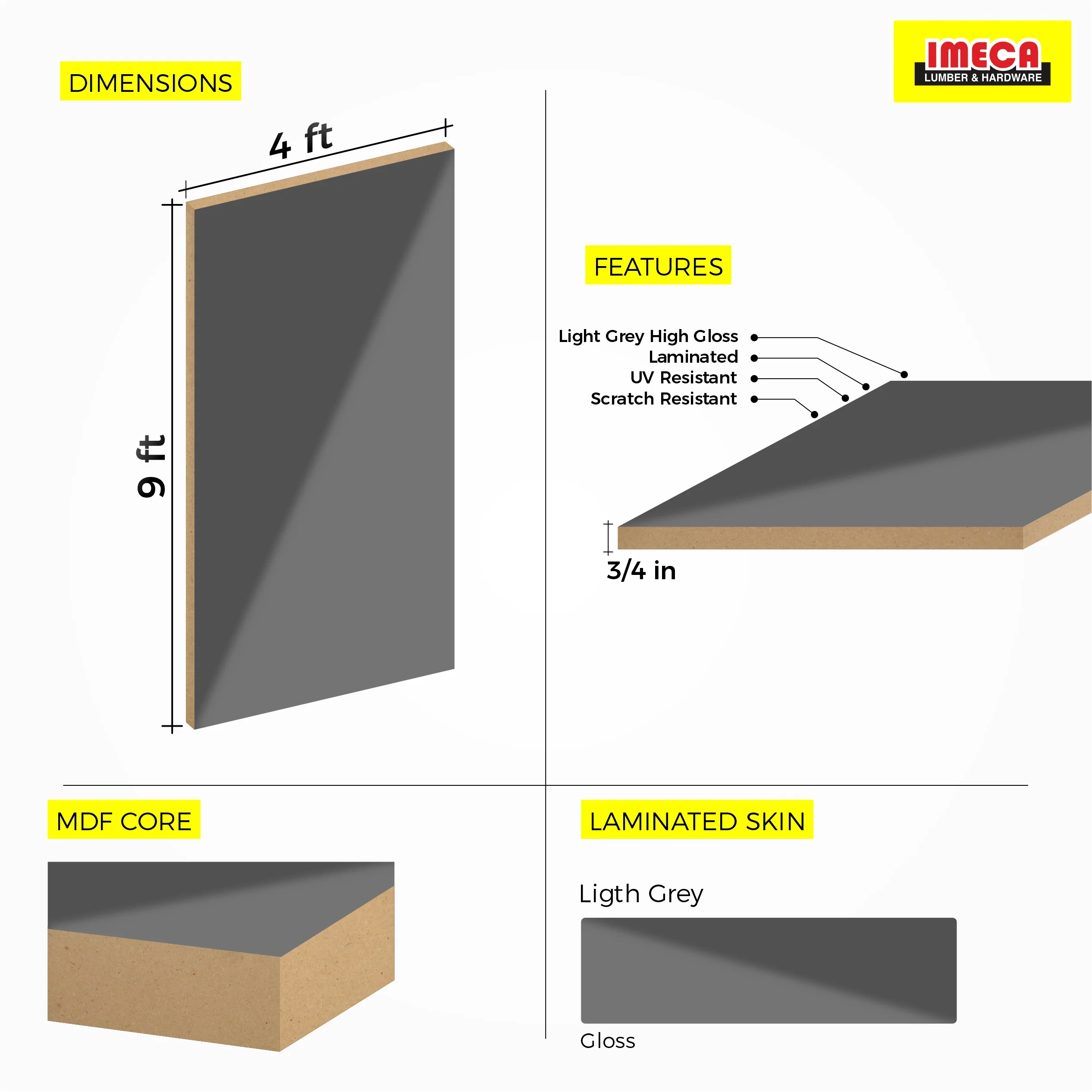 MDF LIGHT GREY HG 3/4 4X9   AGT 6012- PEBBLE GREY HG - Image 5
