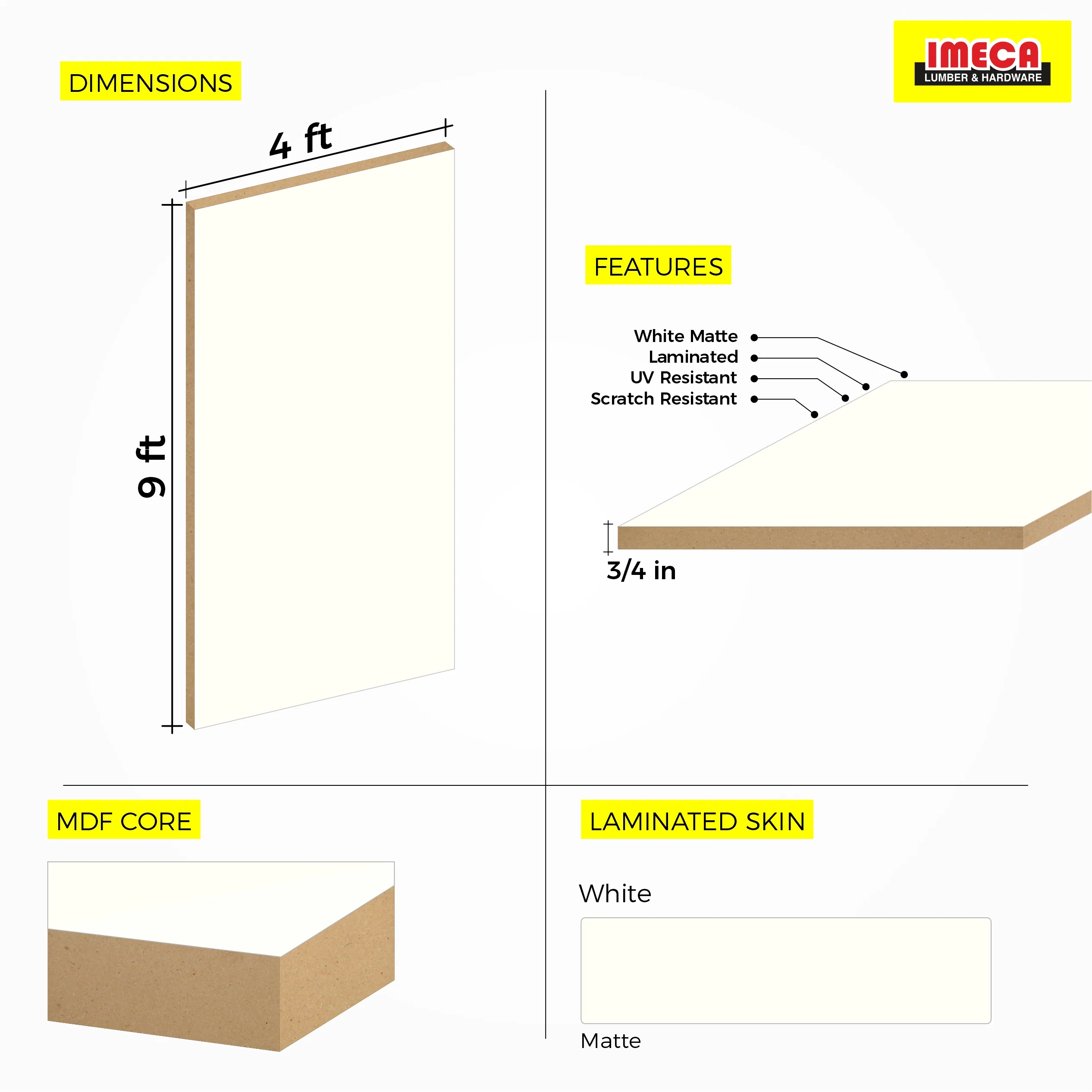 MDF WHITE  MATTE SOFT TOUCH  4X9 3/4 AGT 734 - Image 4