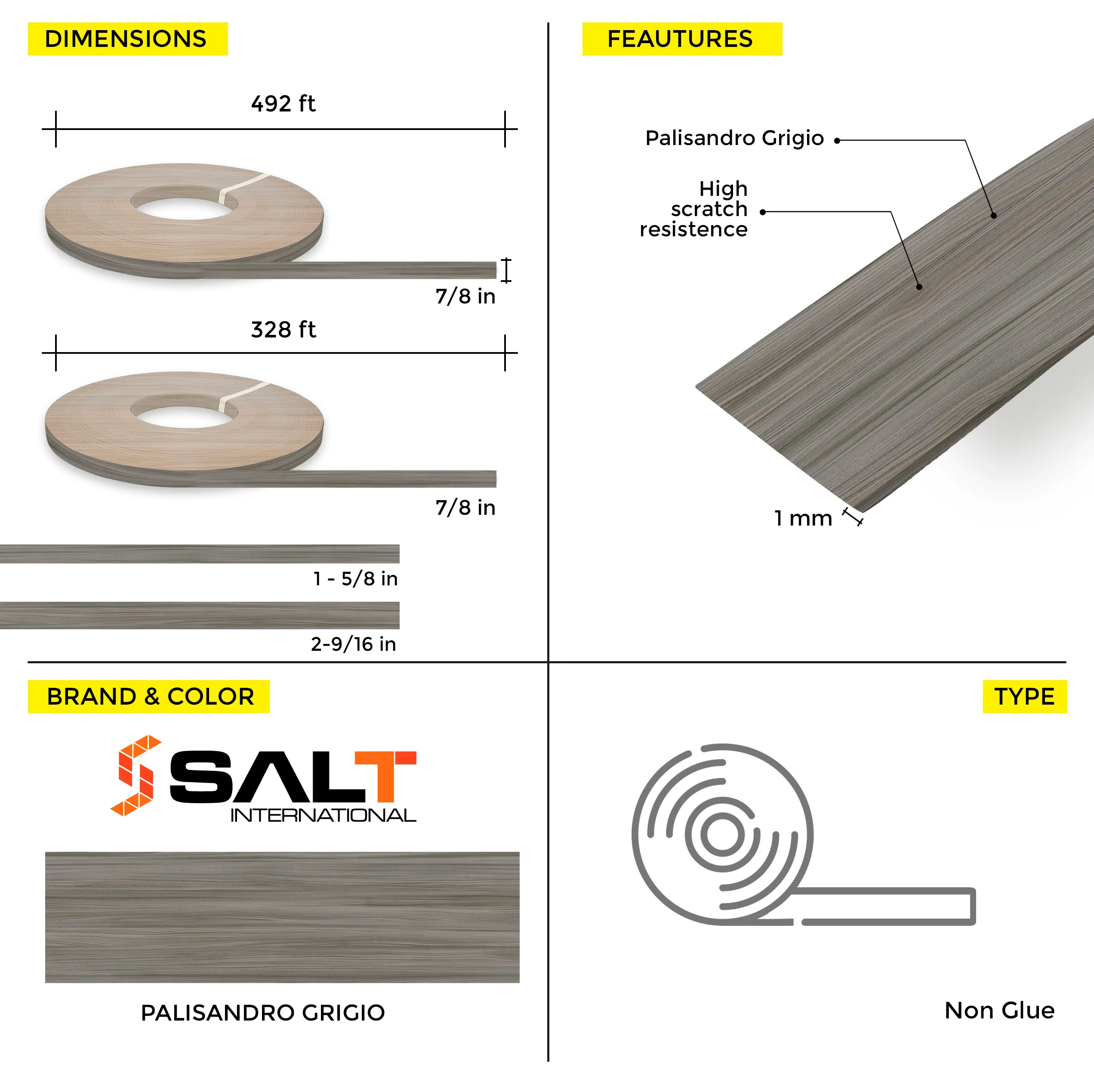 Palissandro Grigio PVC Edge Banding (328 ft x 1 mm) - Image 7