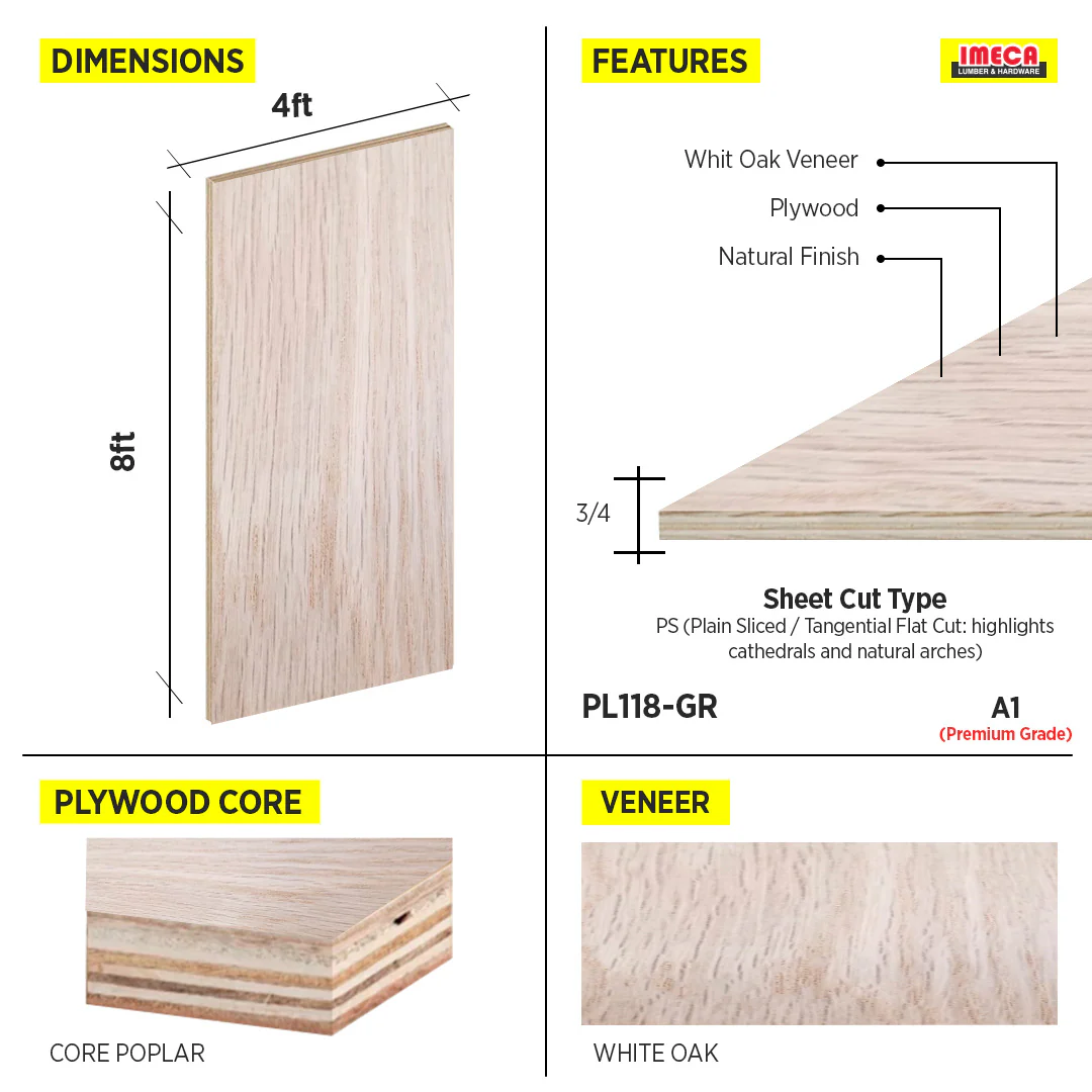 PLYWOOD WHITE OAK 3/4 4X8 P/S GREENLINE - Image 2