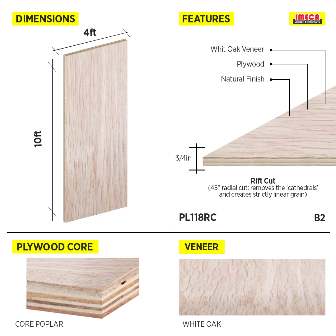 PLYWOOD WHITE OAK NATURAL 3/4 4X8 RIFCUT B2 - Image 2