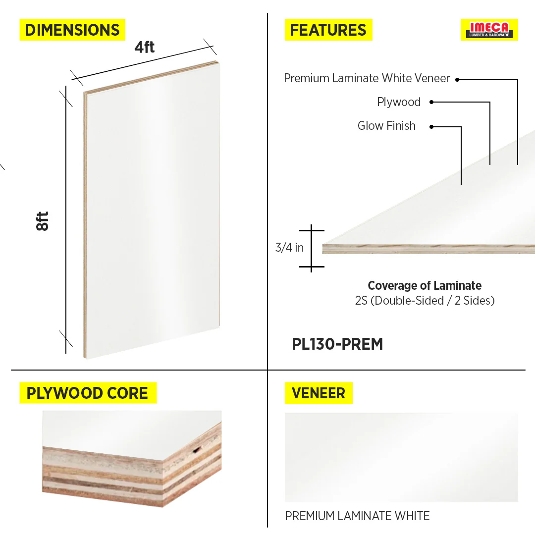 PLYWOOD PREMIUM LAMINATE WHITE 2S 3/4 4X8 - Image 2
