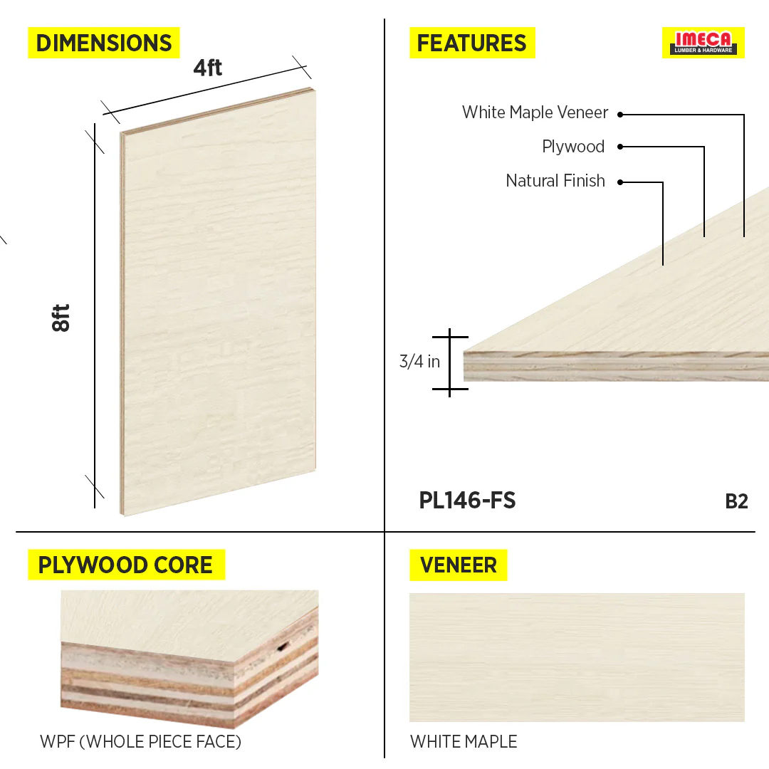 PLYWOOD 3/4 WPF WHITE MAPLE B2 48.5 X 96.5 - Image 2
