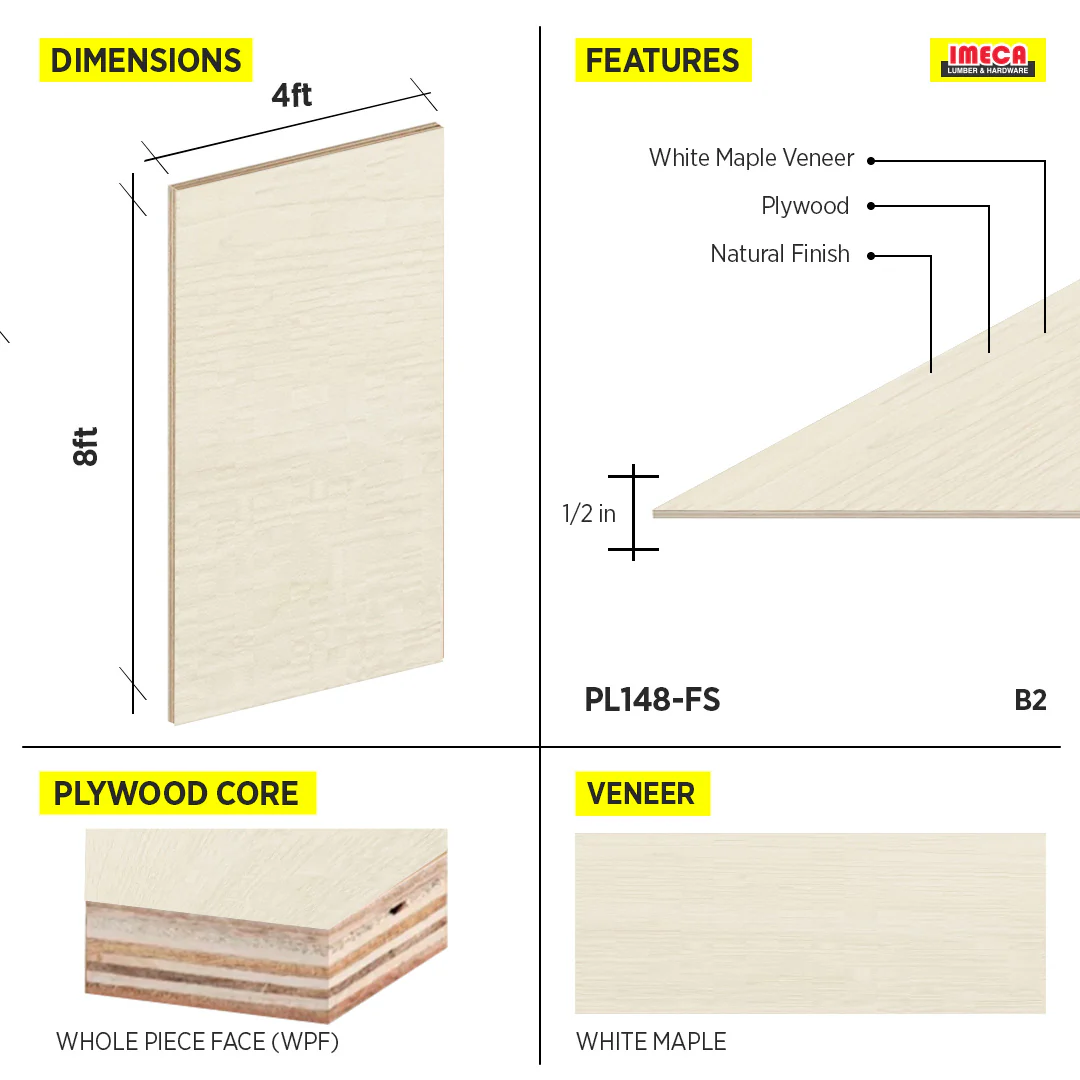 PLYWOOD WPF WHITE MAPLE VC 1/2 B-2 48.5"X96.5" - Image 2