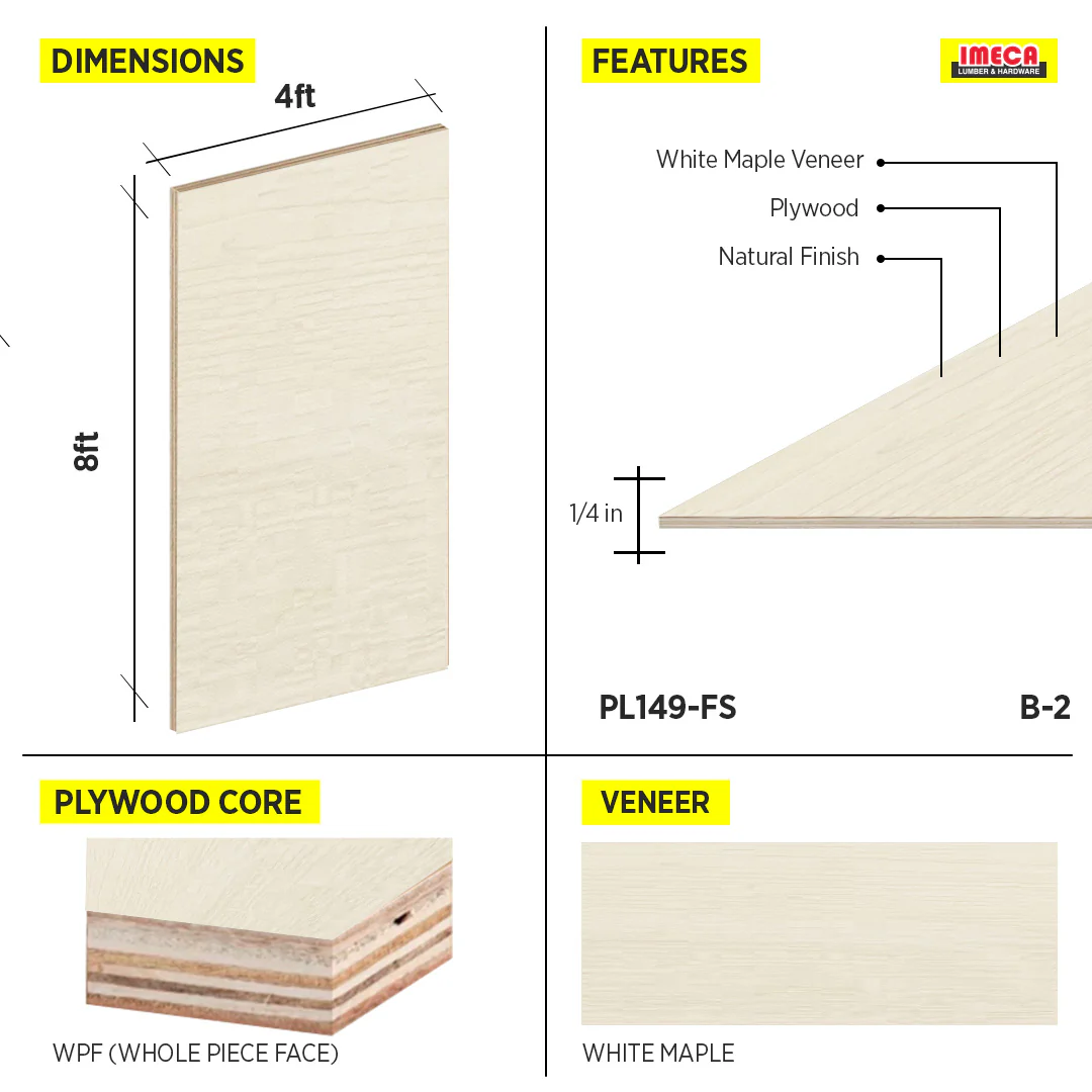 PLYWOOD WPF WHITE MAPLE VC 1/4 B-2 48.5"X96.5" - Image 2