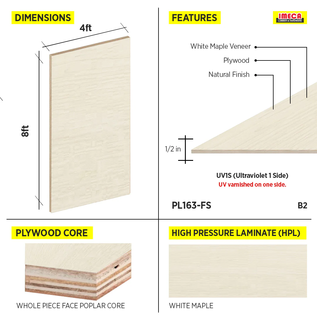 PLYWOOD WPF WHITE MAPLE VC UV1S 1/2 B-2 48.5"X96.5" - Image 2