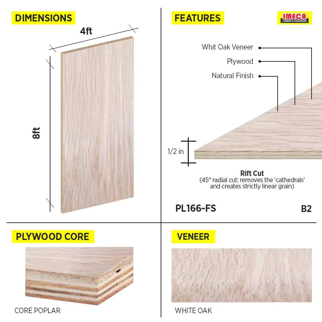 PLYWOOD RIFT WHITE OAK VC 1/2 B-2 48.5"X96.5" - Image 2