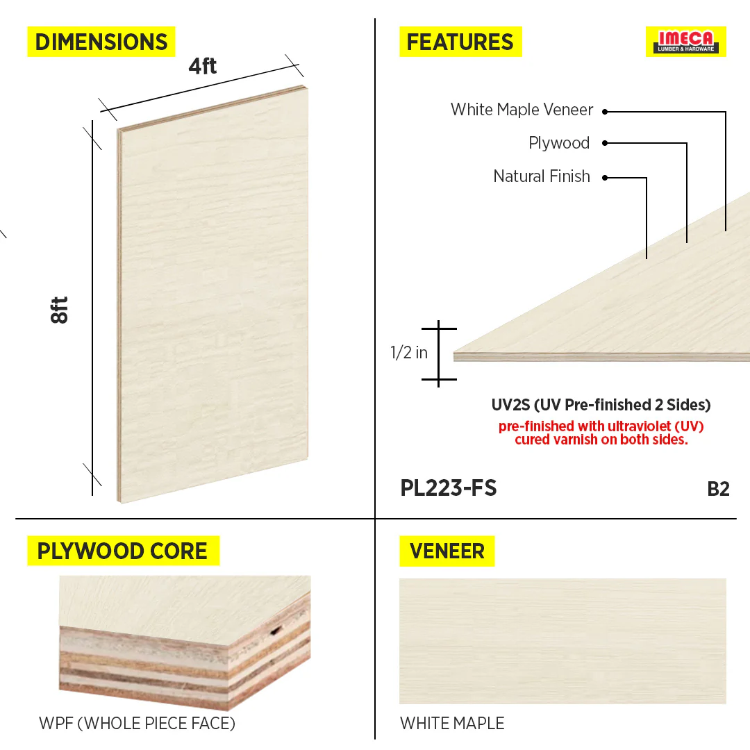 PLYWOOD WPF WHITE MAPLE VC UV2S 1/2 B-2 48.5"X96.5" - Image 2