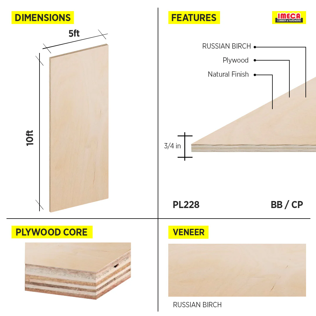PLYWOOD RUSSIAN BIRCH 3/4-18MM BB/CP 5X10 - Image 2
