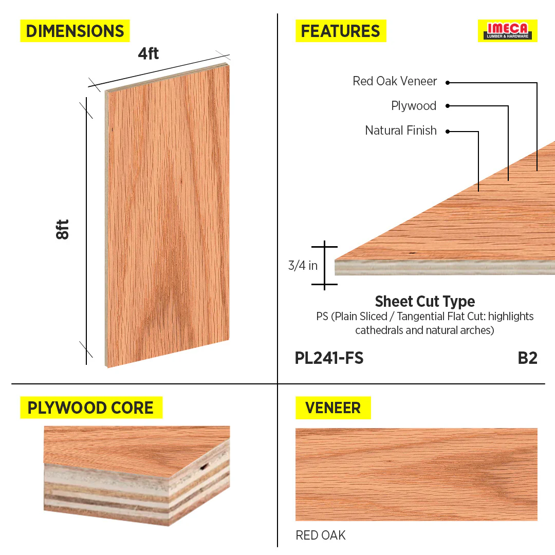 PLYWOOD PS RED OAK VC 3/4 B-2 48.5"X96.5" - Image 2