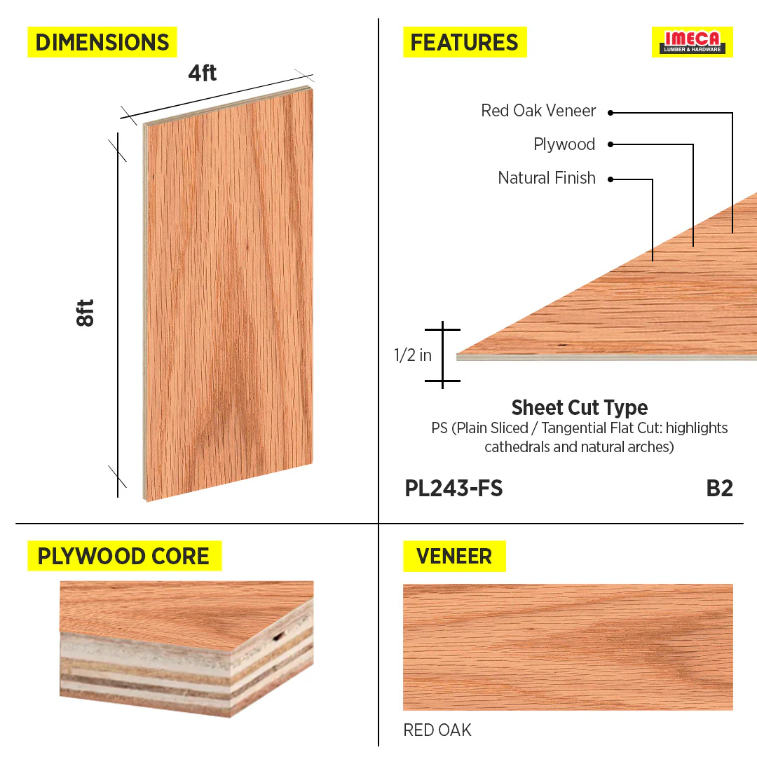 PLYWOOD PS RED OAK VC 1/2 B-2 48.5"X96.5" - Image 2