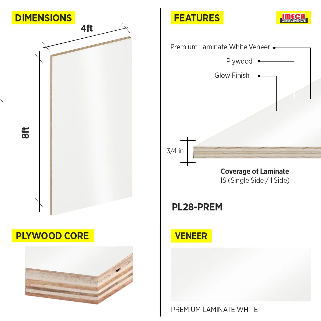 PLYWOOD PREMIUM LAMINATE WHITE 1S 3/4 4X8 - Image 2