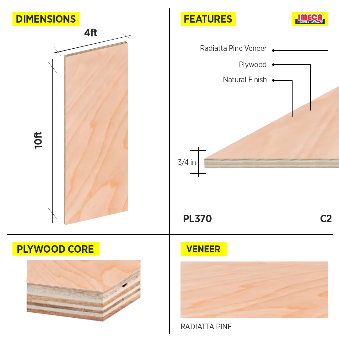 PLYWOOD RADIATA PINE 4x10 18mm C-2 48"X120" - Image 2