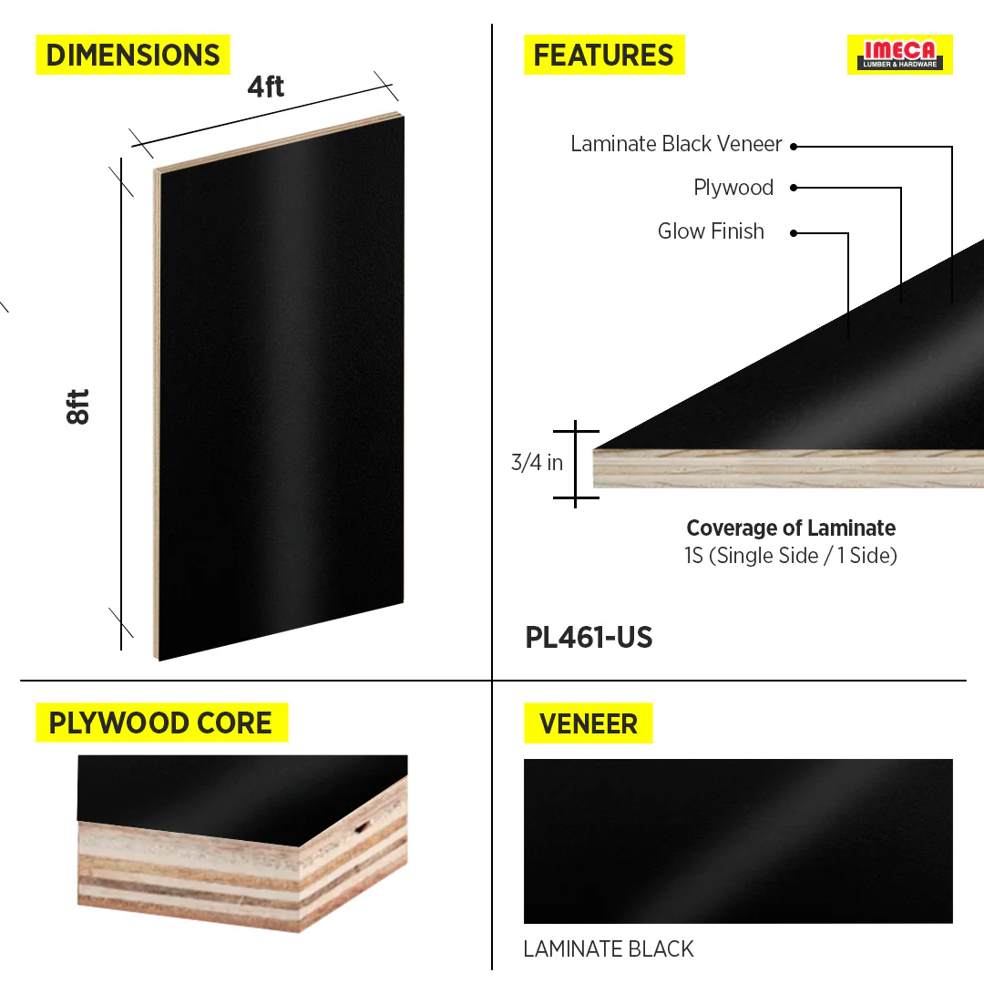 DOMESTIC PLYWOOD LAMINATE BLACK 1S 3/4 4X8 - Image 2