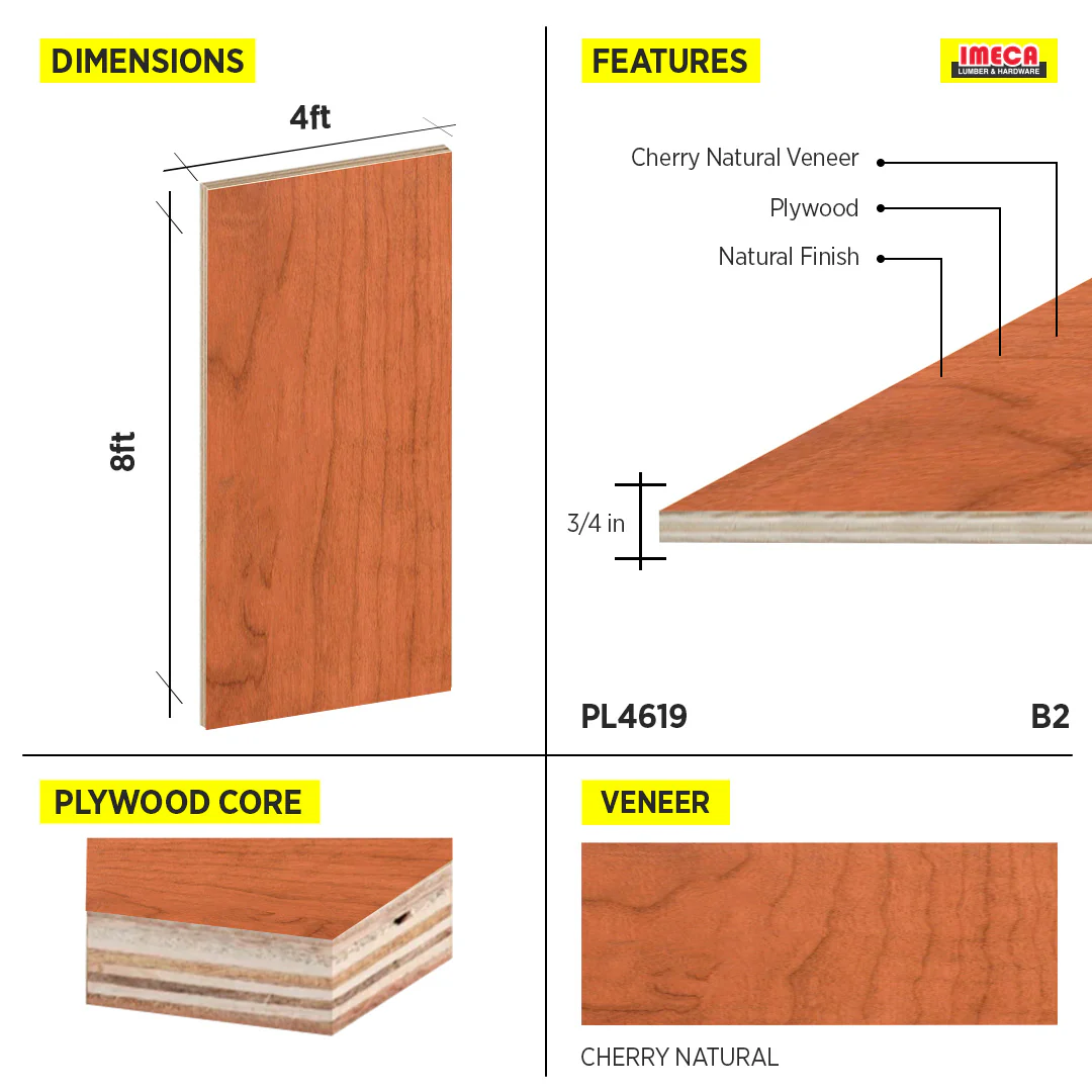 PLYWOOD CHERRY NATURAL 3/4 B2 - Image 2