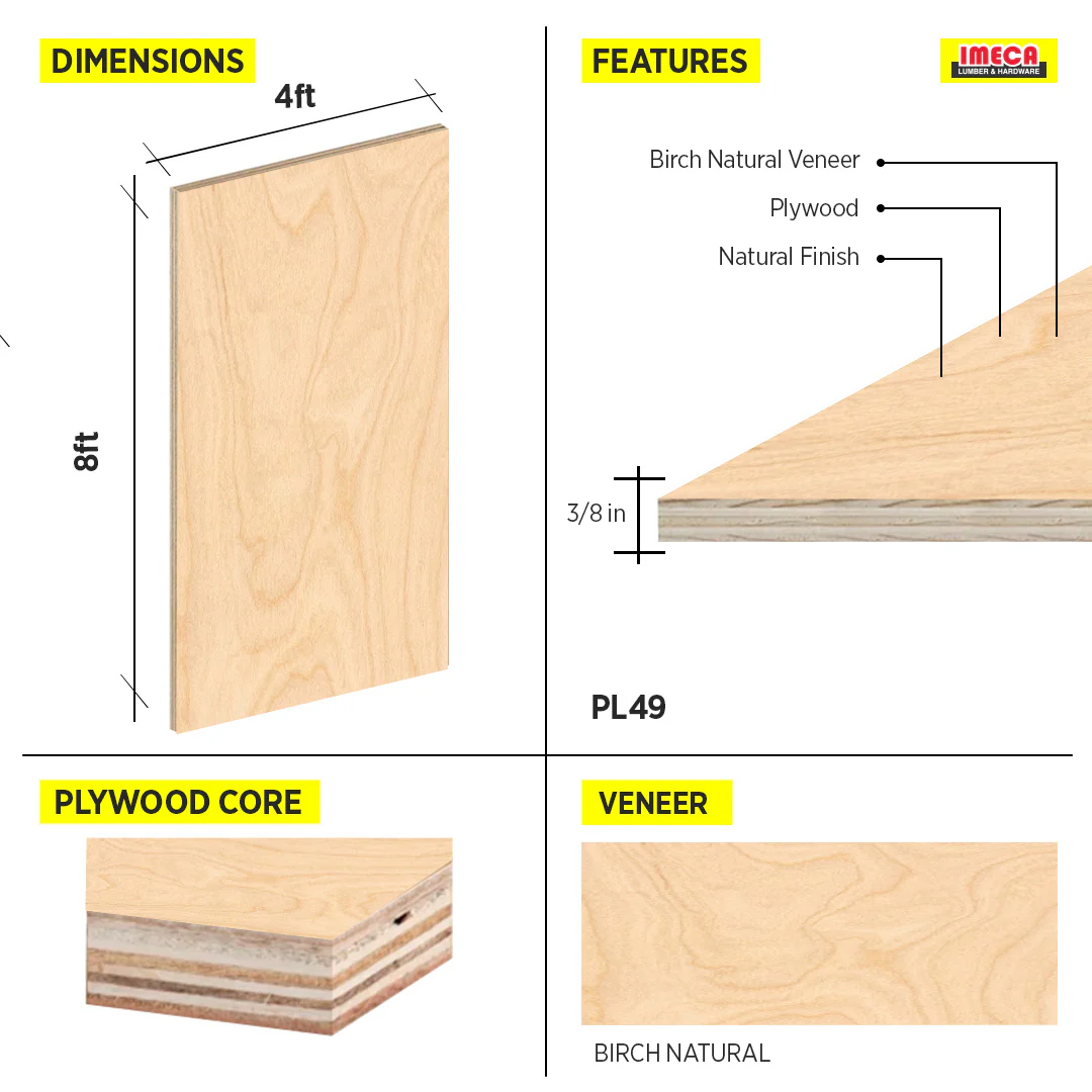 PLYWOOD BIRCH NATURAL 3/8 4X8 EE 9 mm - Image 2
