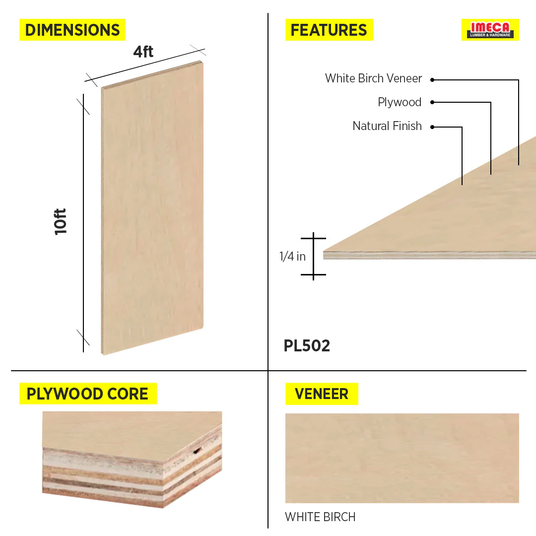 PLYWOOD WHITE BIRCH 1/4 4X10 - Image 2