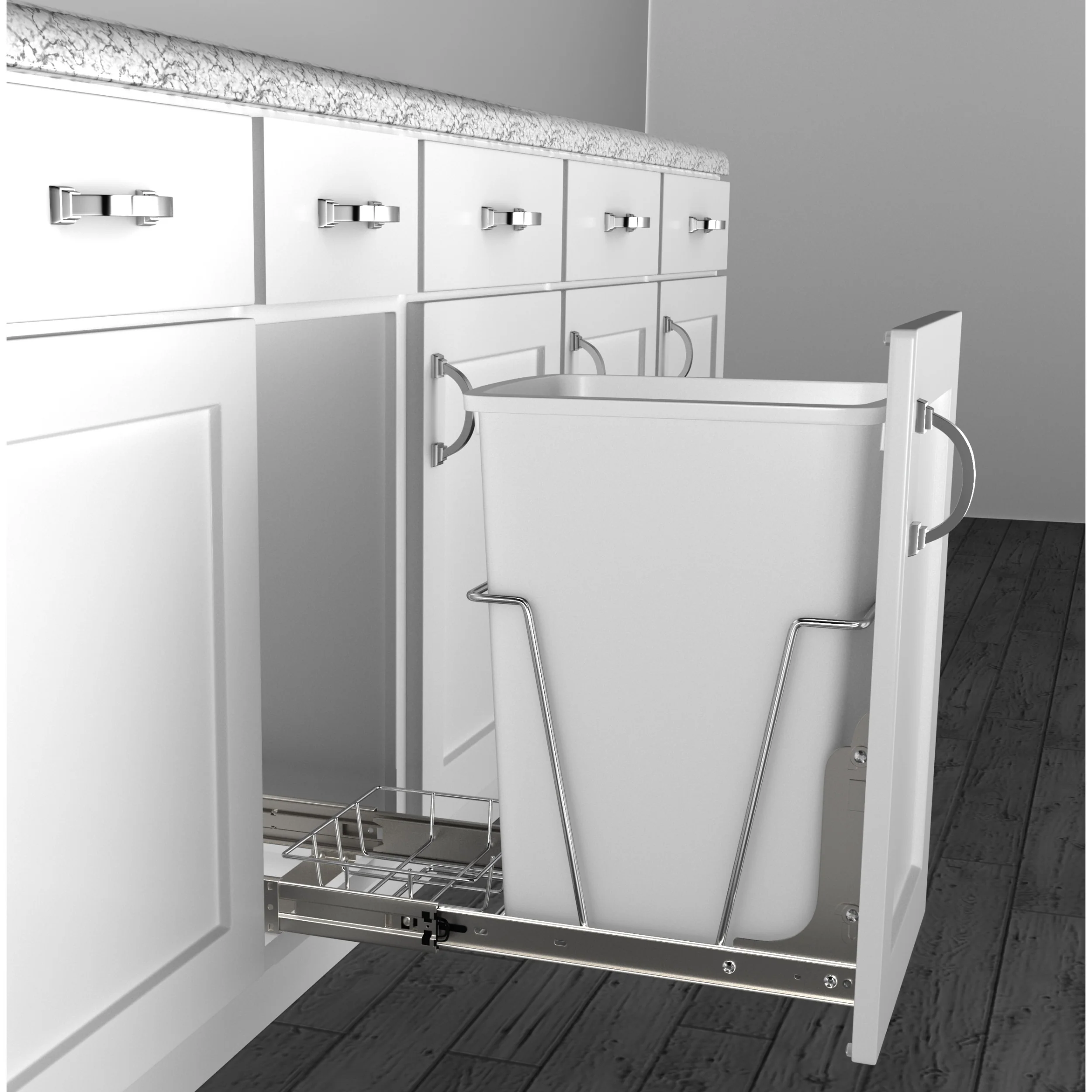 35 Qrt Pull-Out Waste Container Metallic Silver  10.63 in (270 mm) W x 22 in (559 mm) D x 19.25 in (489 mm) H - Image 6
