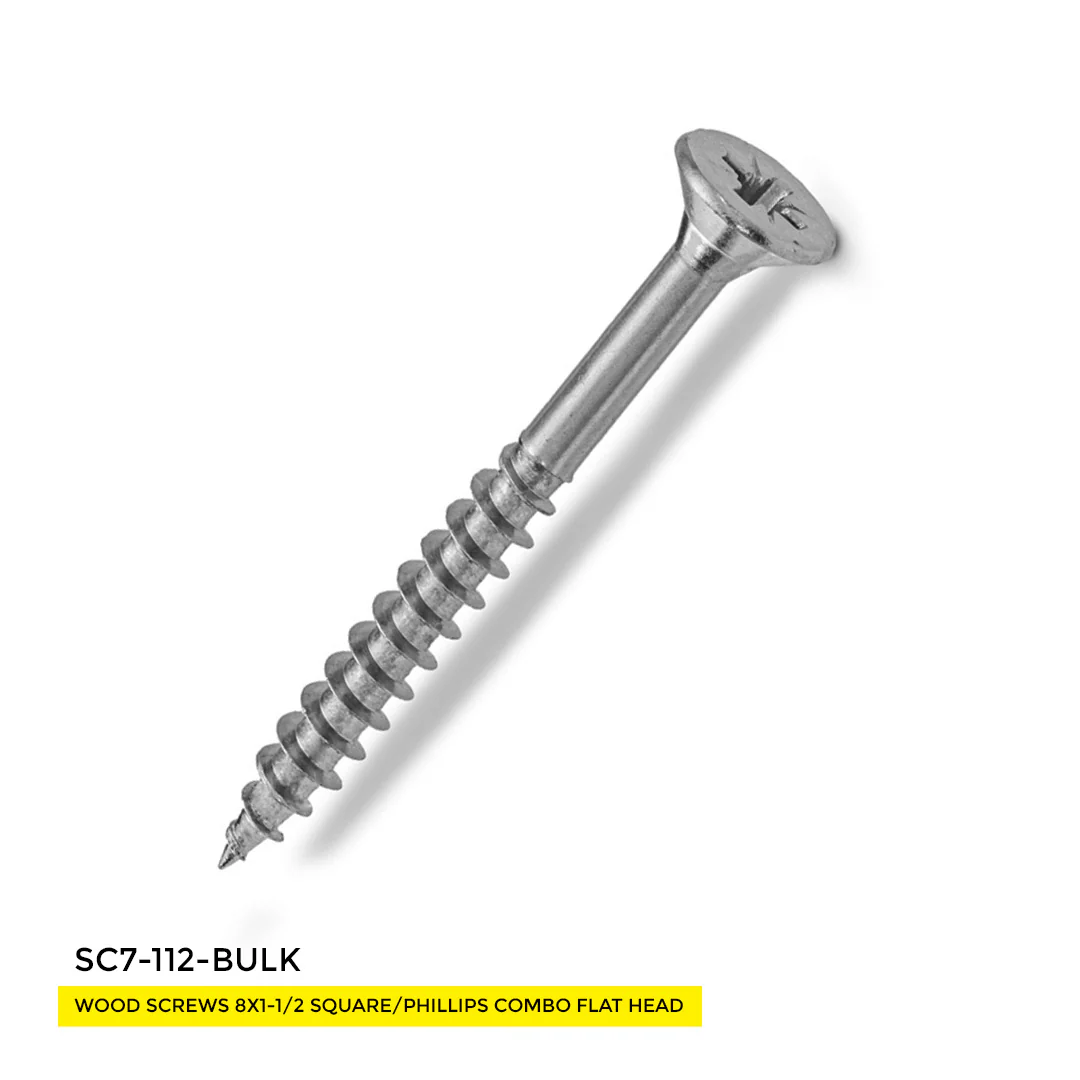 WOOD SCREWS IMEX SQUARE/PHILLIP COMBO FLAT HEAD WITH NIBS #8 1-1/2" TYPE 17 COARSE ZINC 5.000 BULK - Image 3