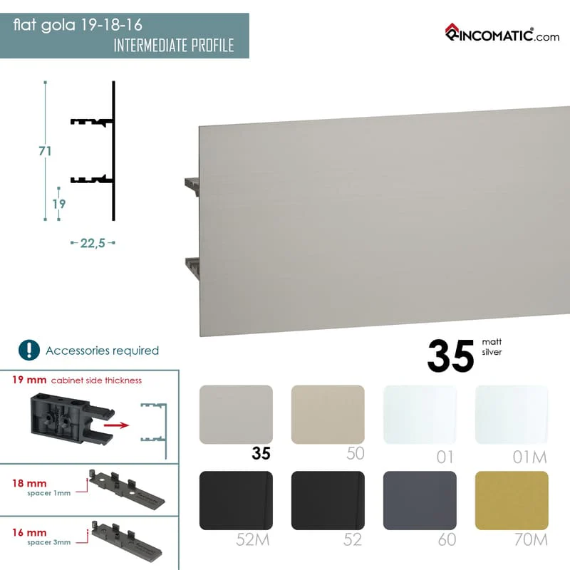 Upper-Side Flat Gola 19 Profile Matt Silver 2670 mm (105 1/8 inches) - Image 4