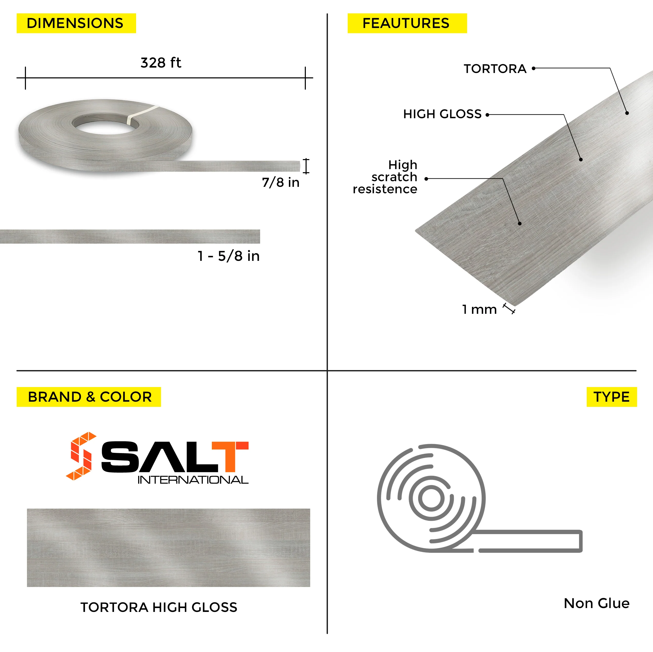 Tortora High Gloss PVC Edge Banding (328 ft x 1 mm) - Image 2