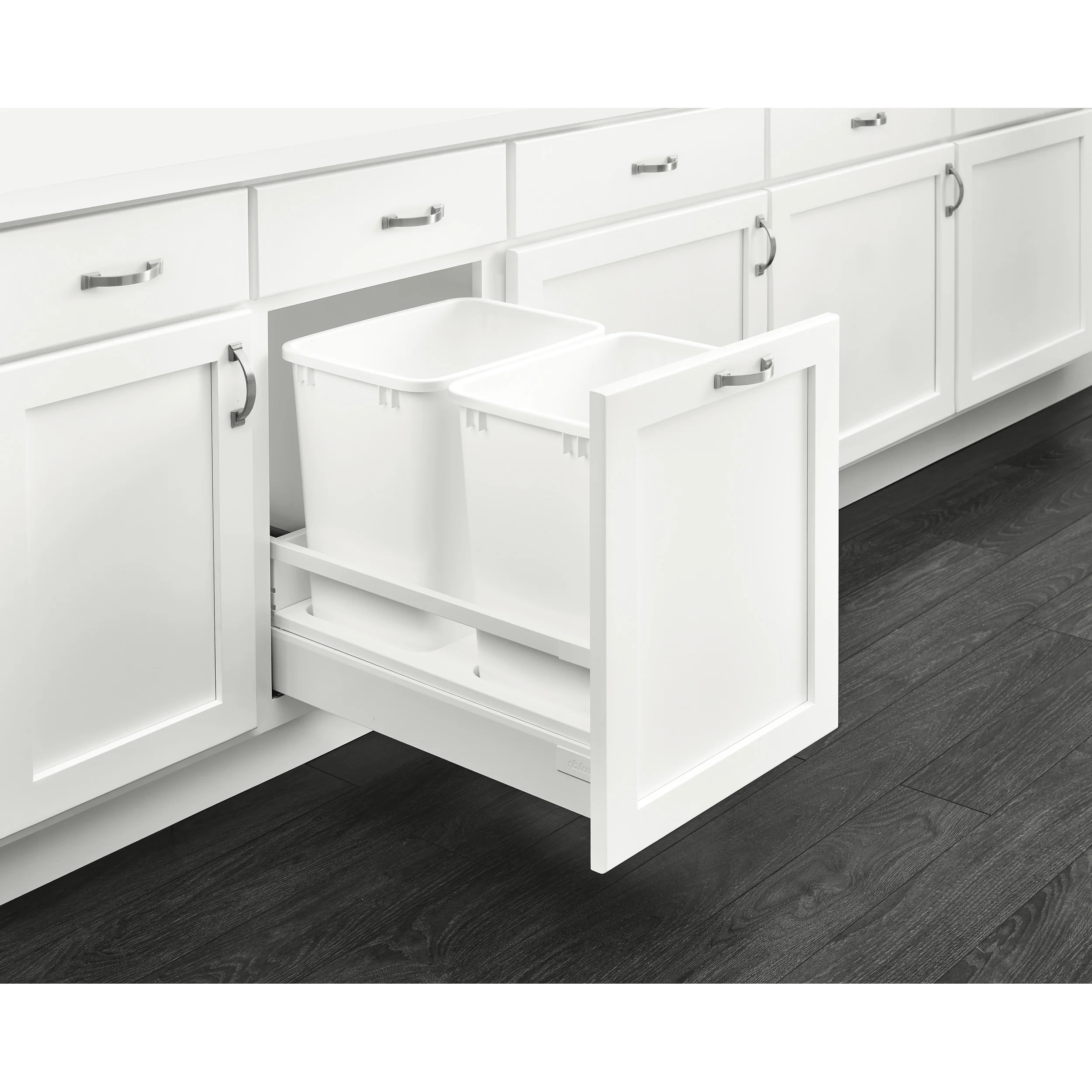 Double 35 Qrt Tandem Pull-Out Waste Container White  18.5 in (470 mm) W x 22.4 in (569 mm) D x 19 in (483 mm) H