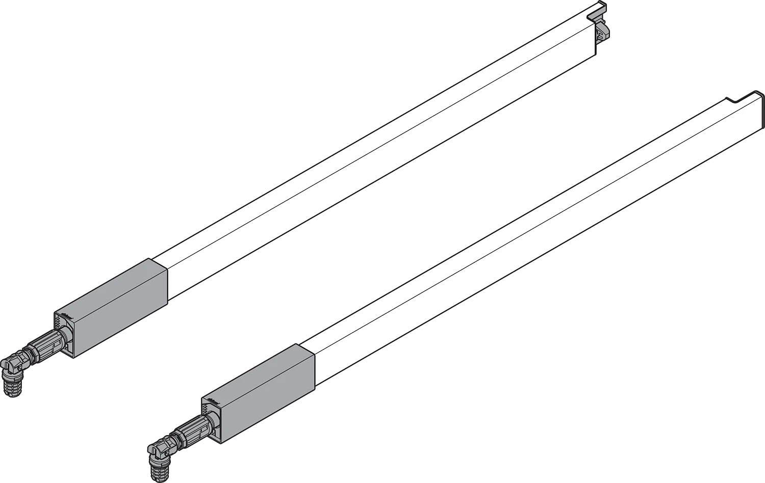 TANDEMBOX rectangular gallery rails - TOP Ident 20'' White Aluminum (Left) 20/Box