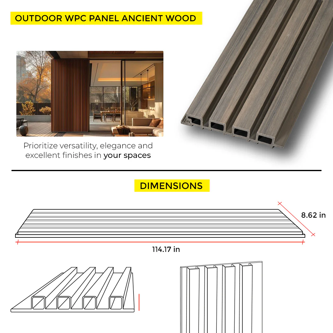 OUTDOOR WPC PANEL ANCIENT WOOD 8.62'' X 114.17'' - Image 3